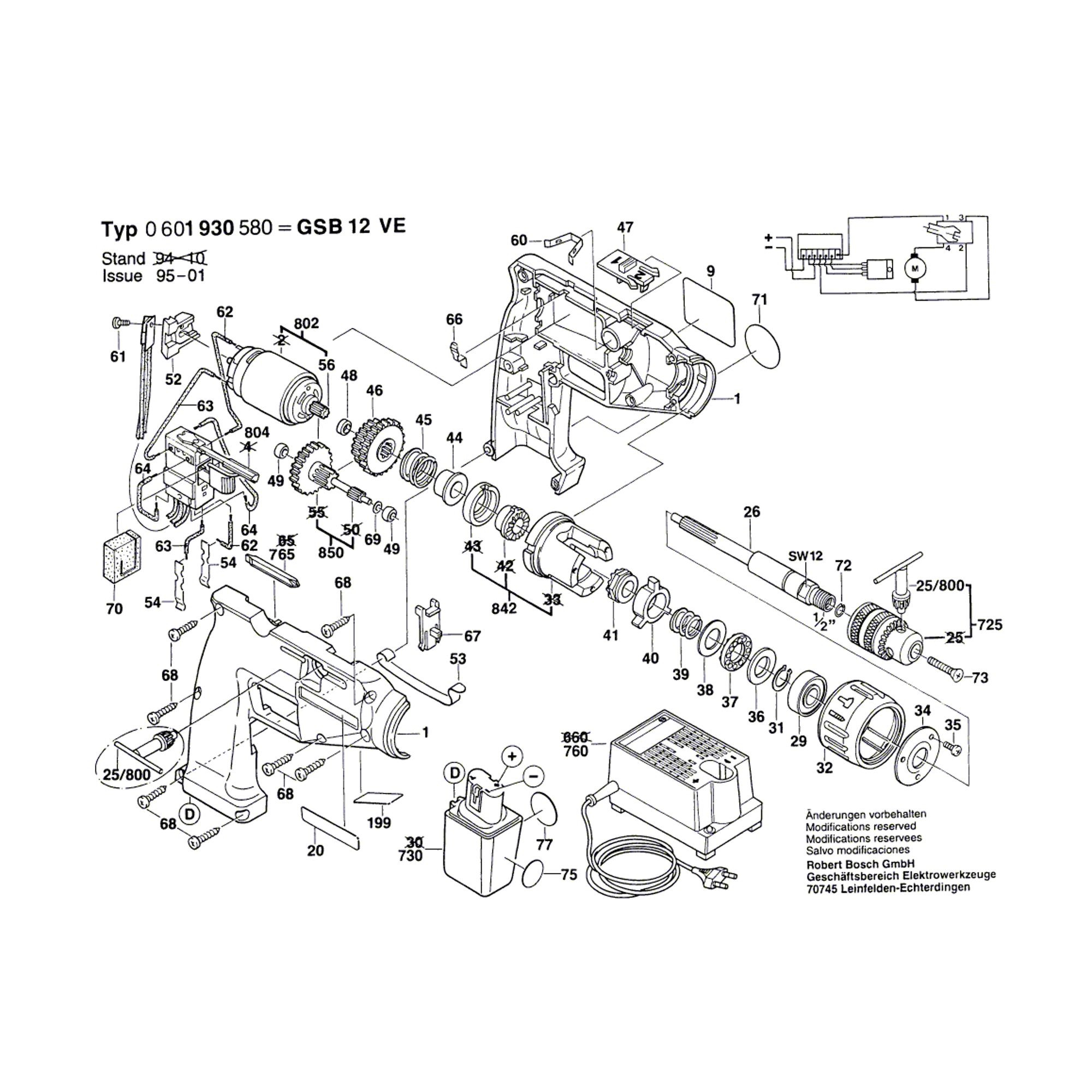 Vue éclatée Bosch GSB12VE 0601930580 #01