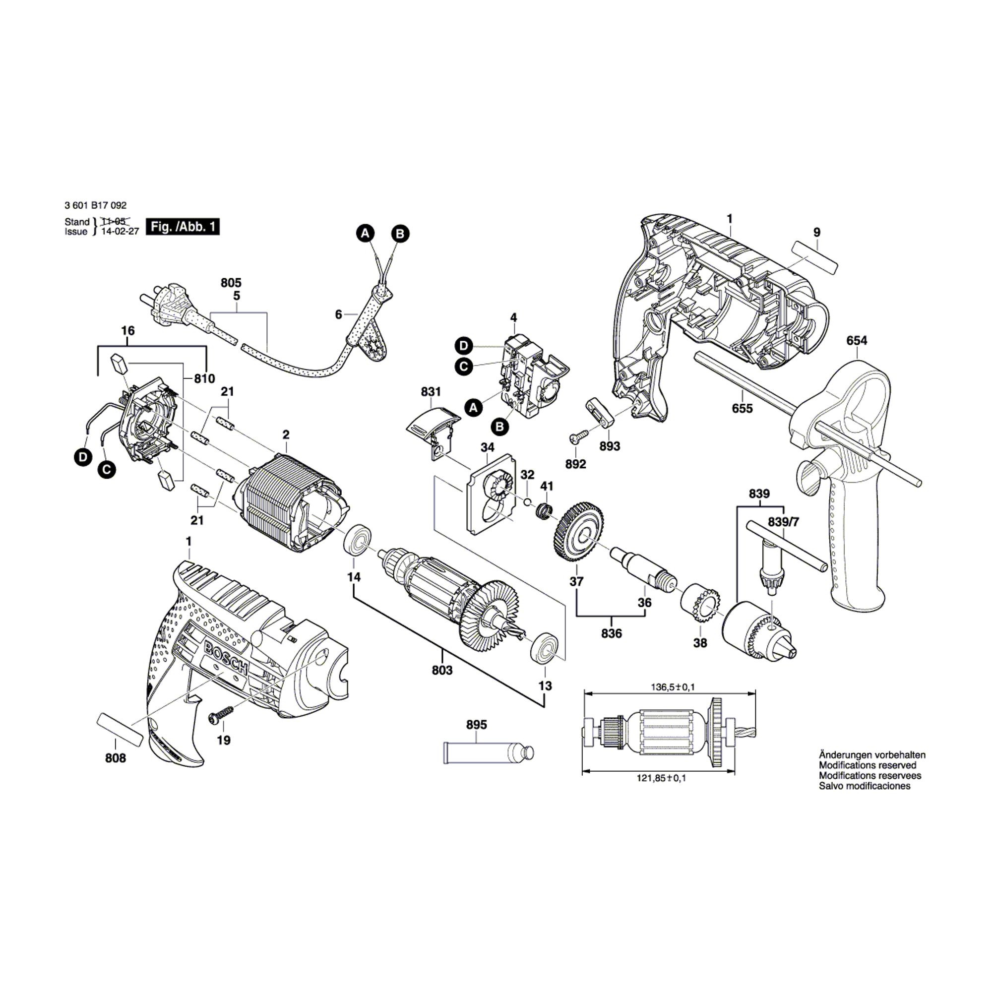 Vue éclatée Bosch GSB13 3601B17092 #01