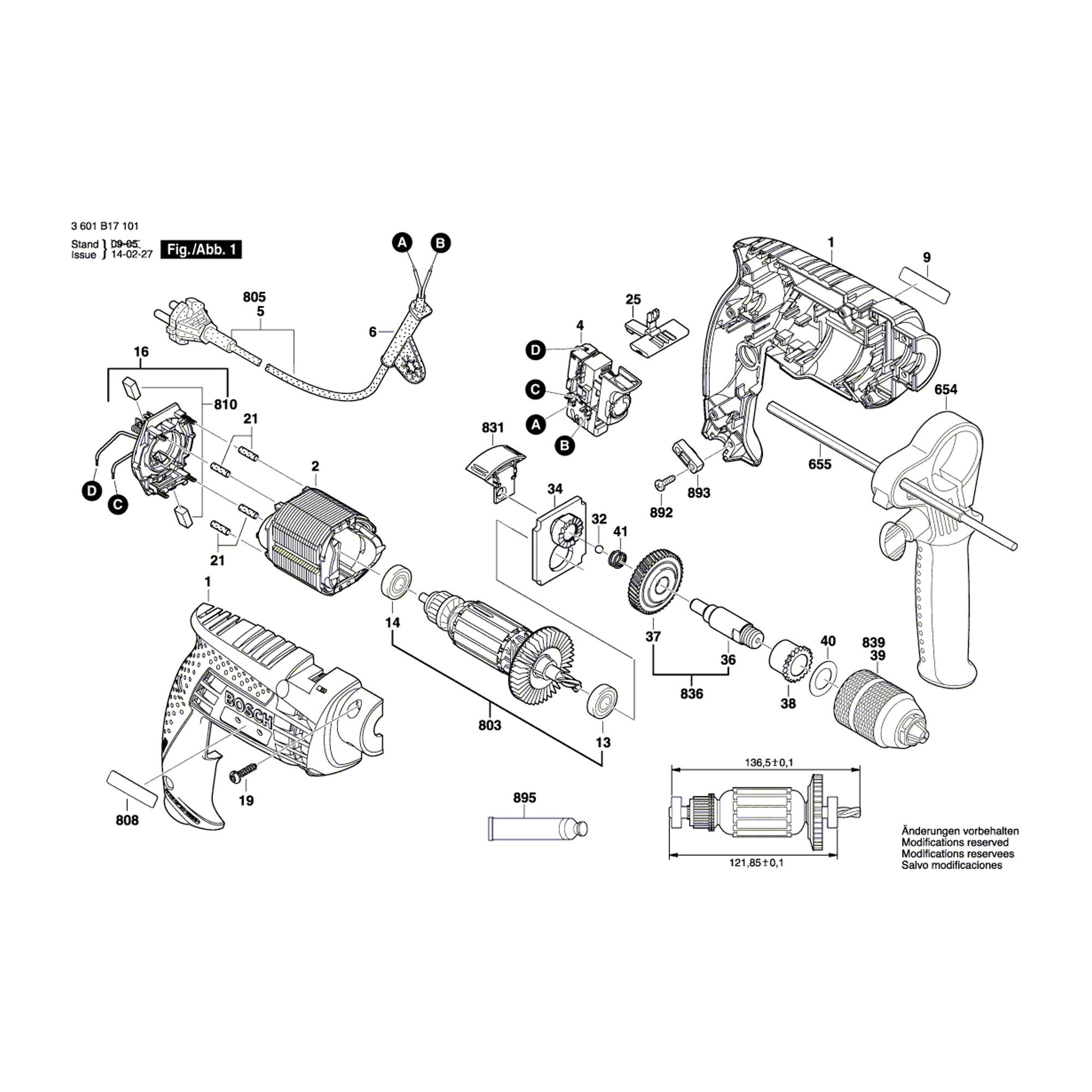 Vue éclatée Bosch GSB13RE 3601B17101 #01