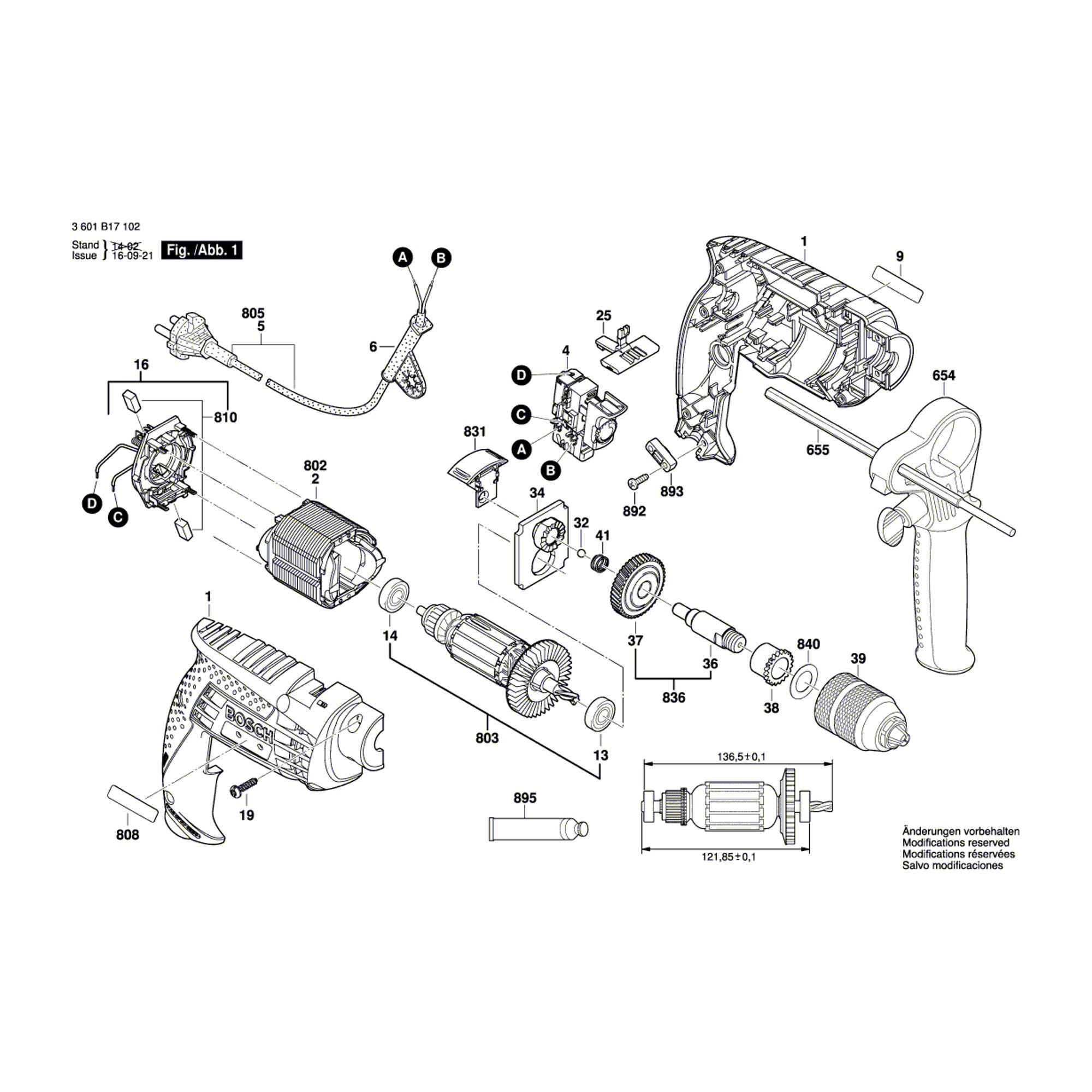 Vue éclatée Bosch GSB13RE 3601B17107 #01