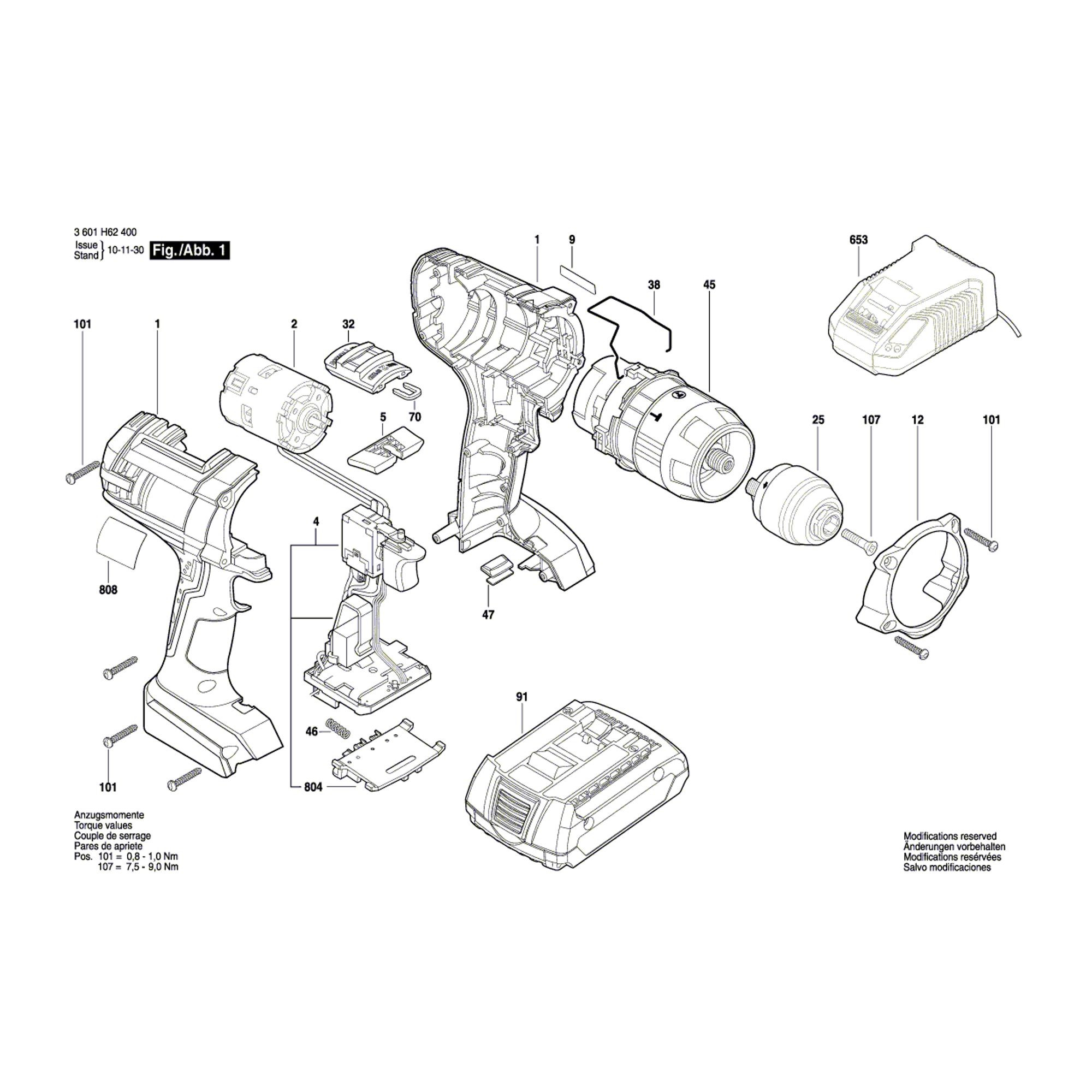 Vue éclatée Bosch GSB14,4VE-2-LI 3601H62400 #01