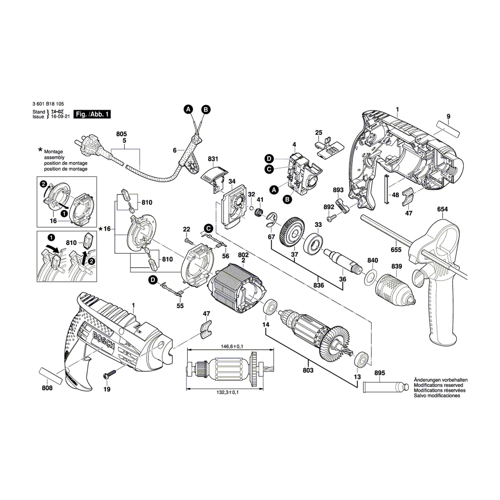 Vue éclatée Bosch GSB1600 3601B18105 #01