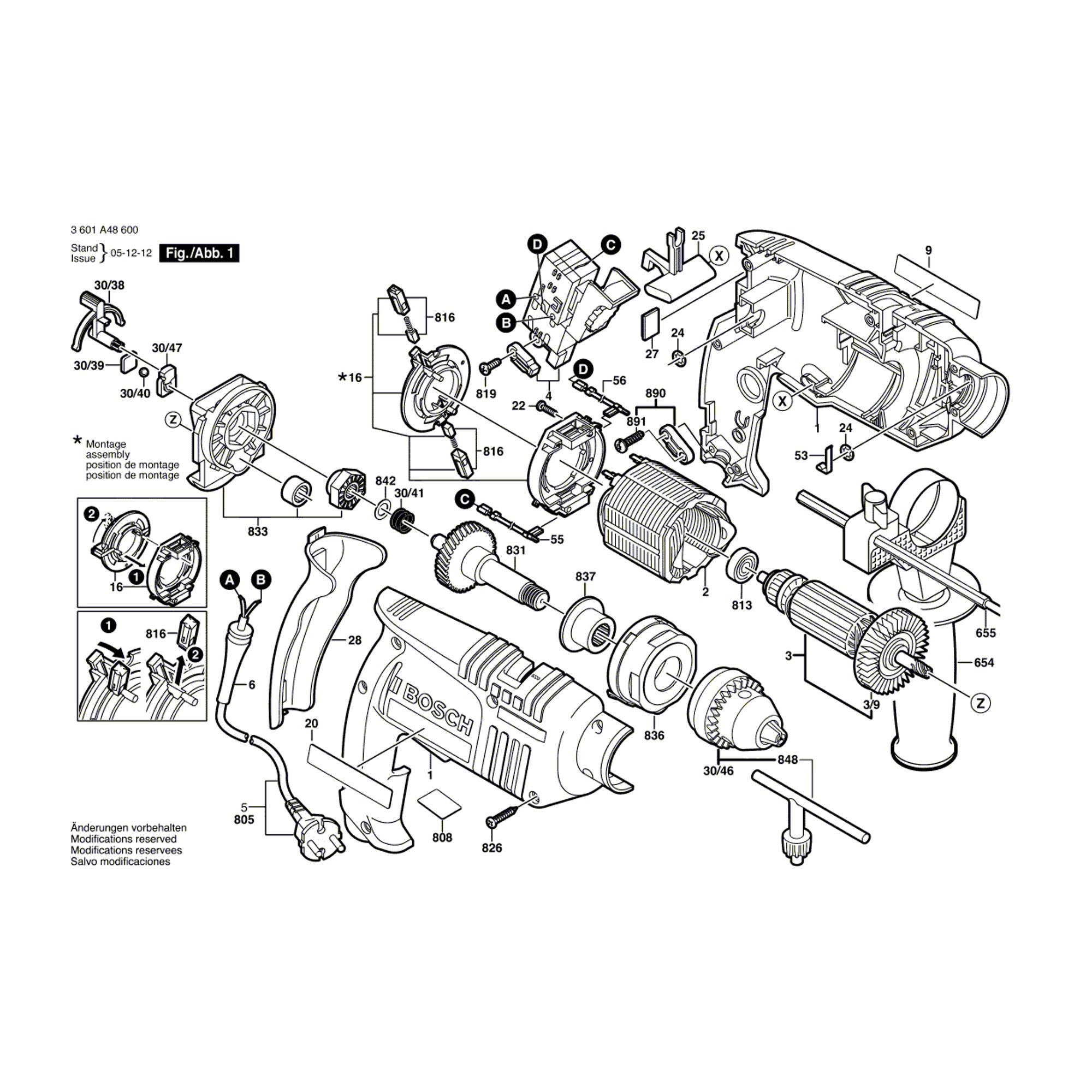 Vue éclatée Bosch GSB16RE 3601A48600 #01