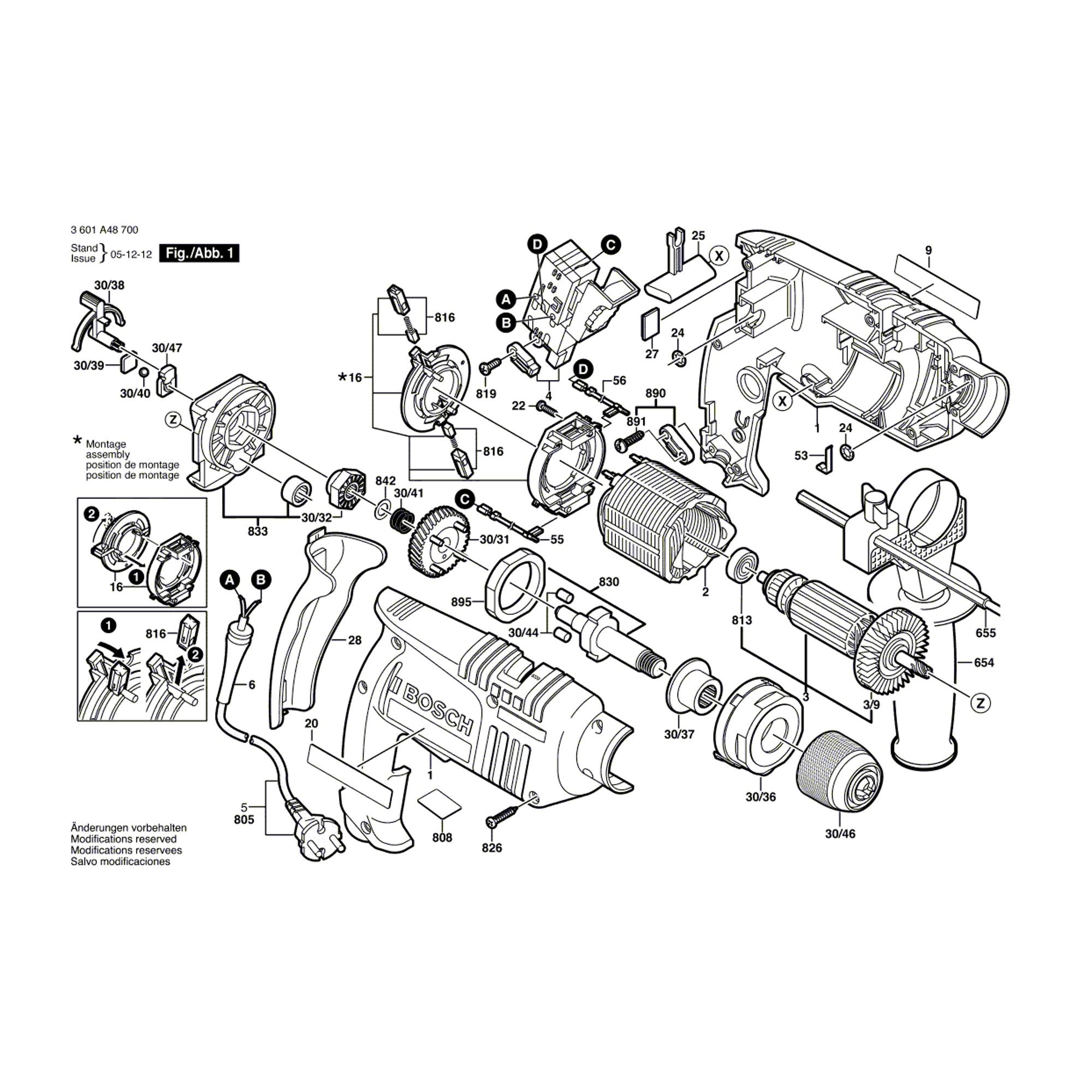 Vue éclatée Bosch GSB16RE 3601A48700 #01