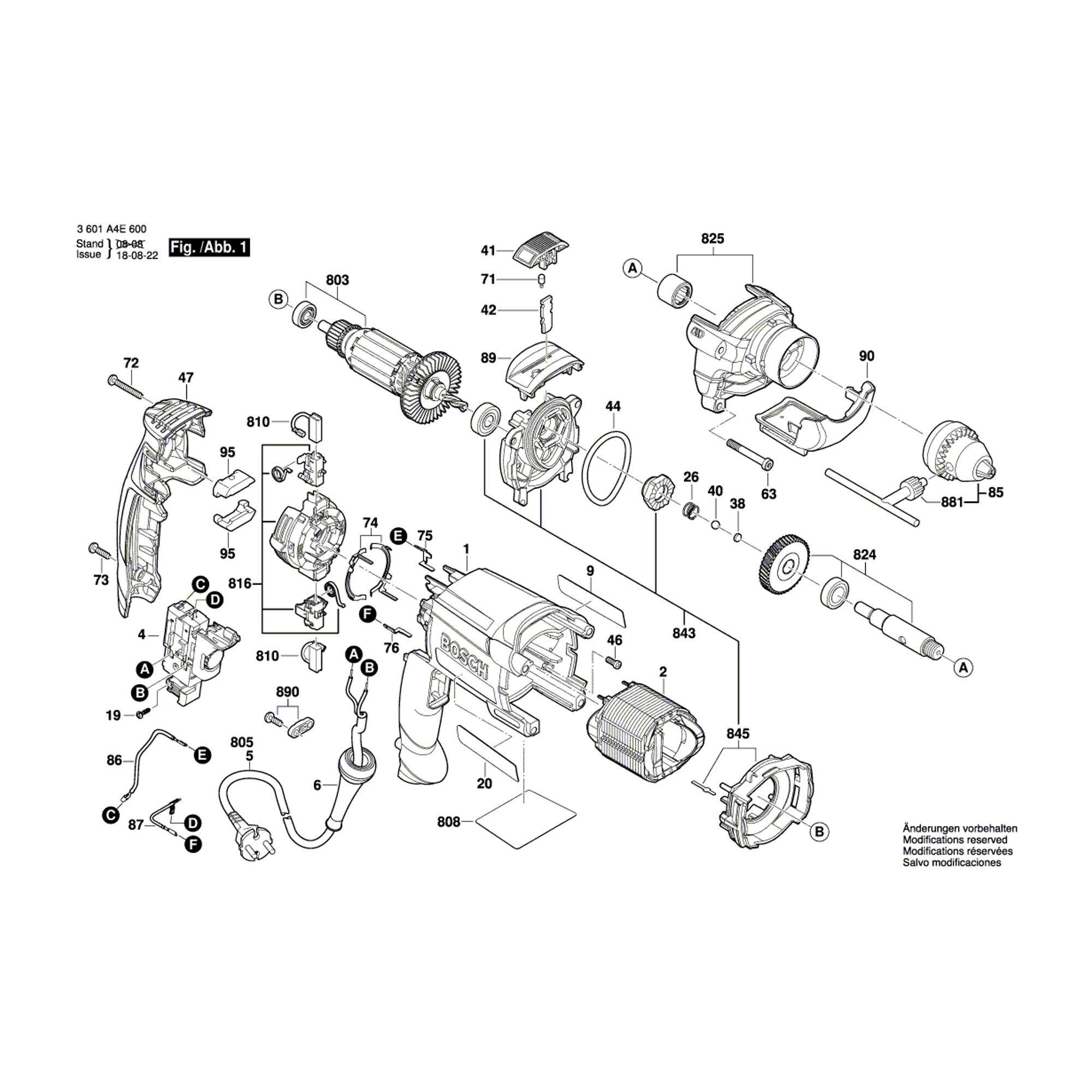Vue éclatée Bosch GSB16RE 3601A4E600 #01