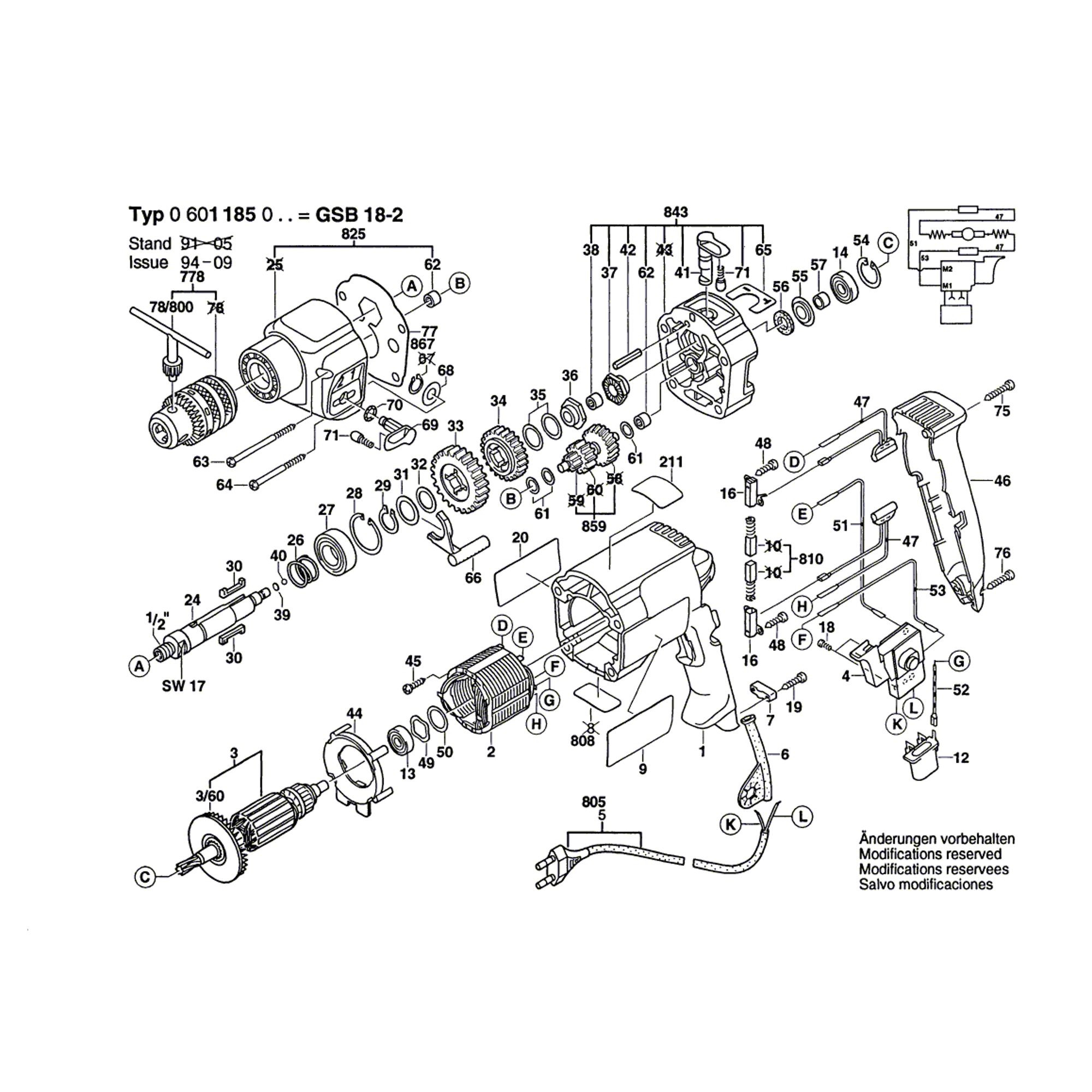 Vue éclatée Bosch GSB18-2 0601185003 #01