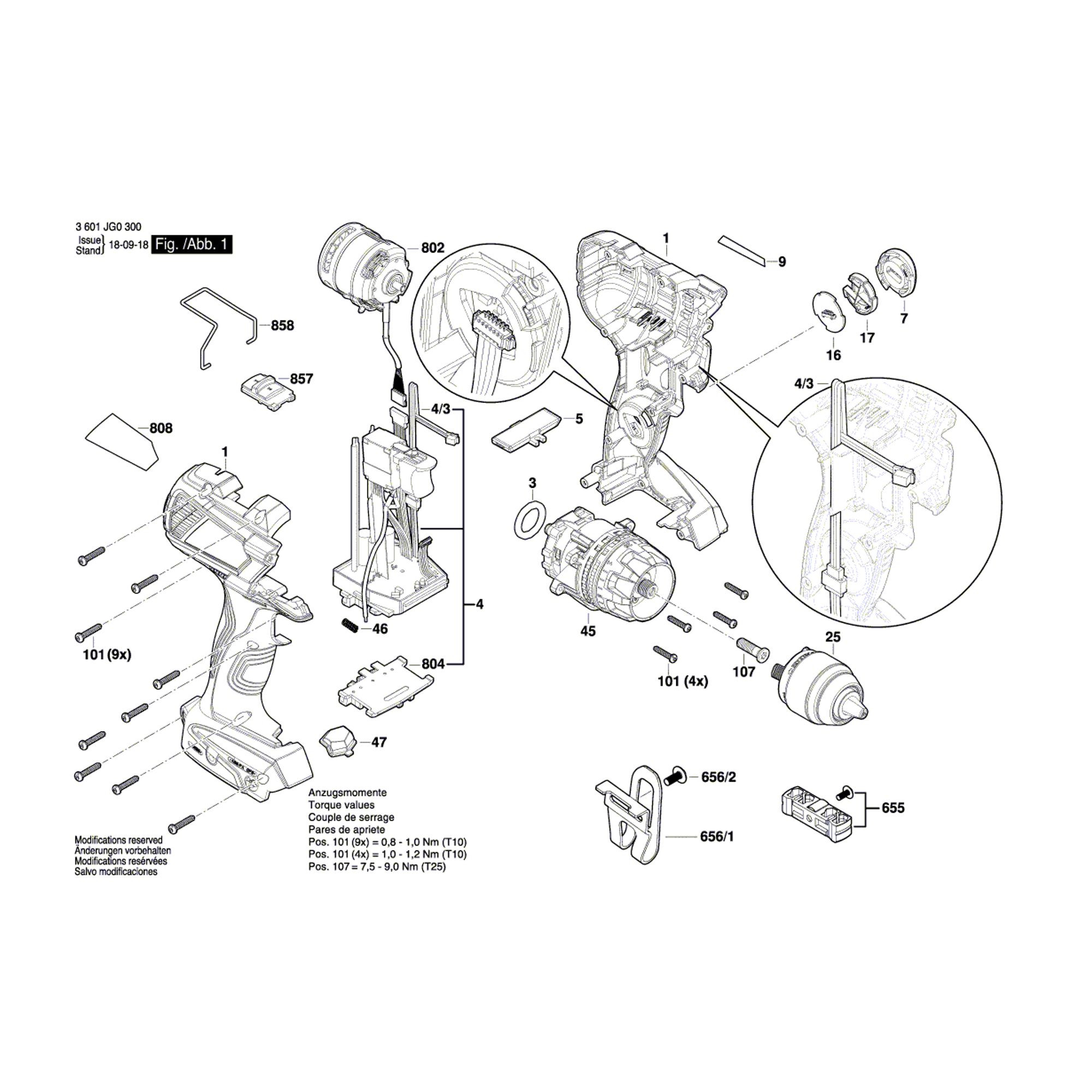 Vue éclatée Bosch GSB18V-110C 3601JG0301 #01