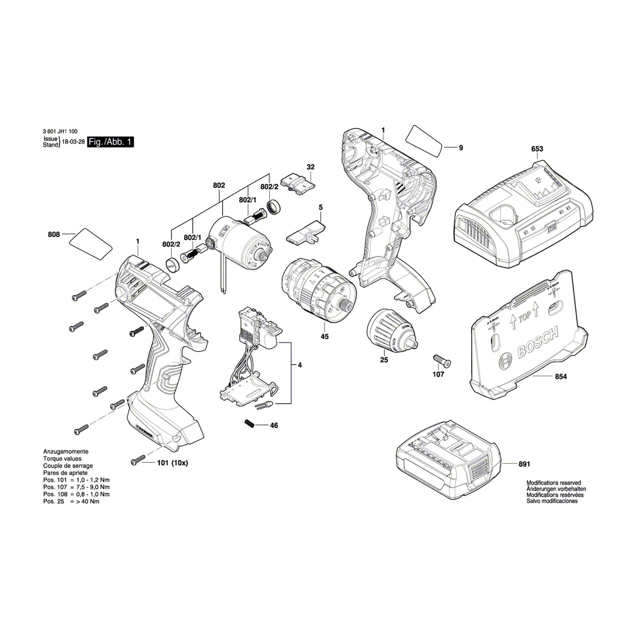 Vue éclatée Bosch GSB18V-21 3601JH1100 #01