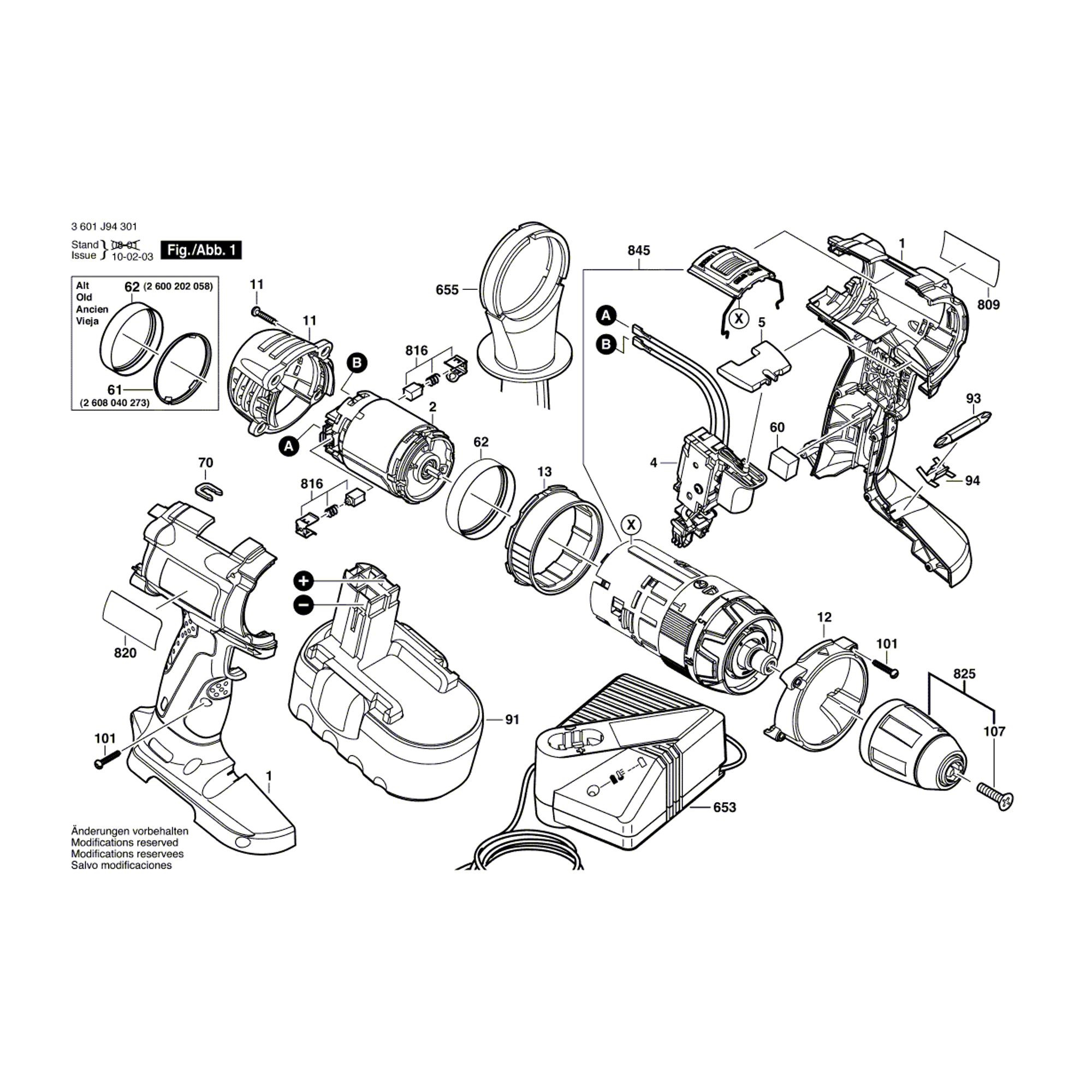 Vue éclatée Bosch GSB18VE-2 3601J94301 #01