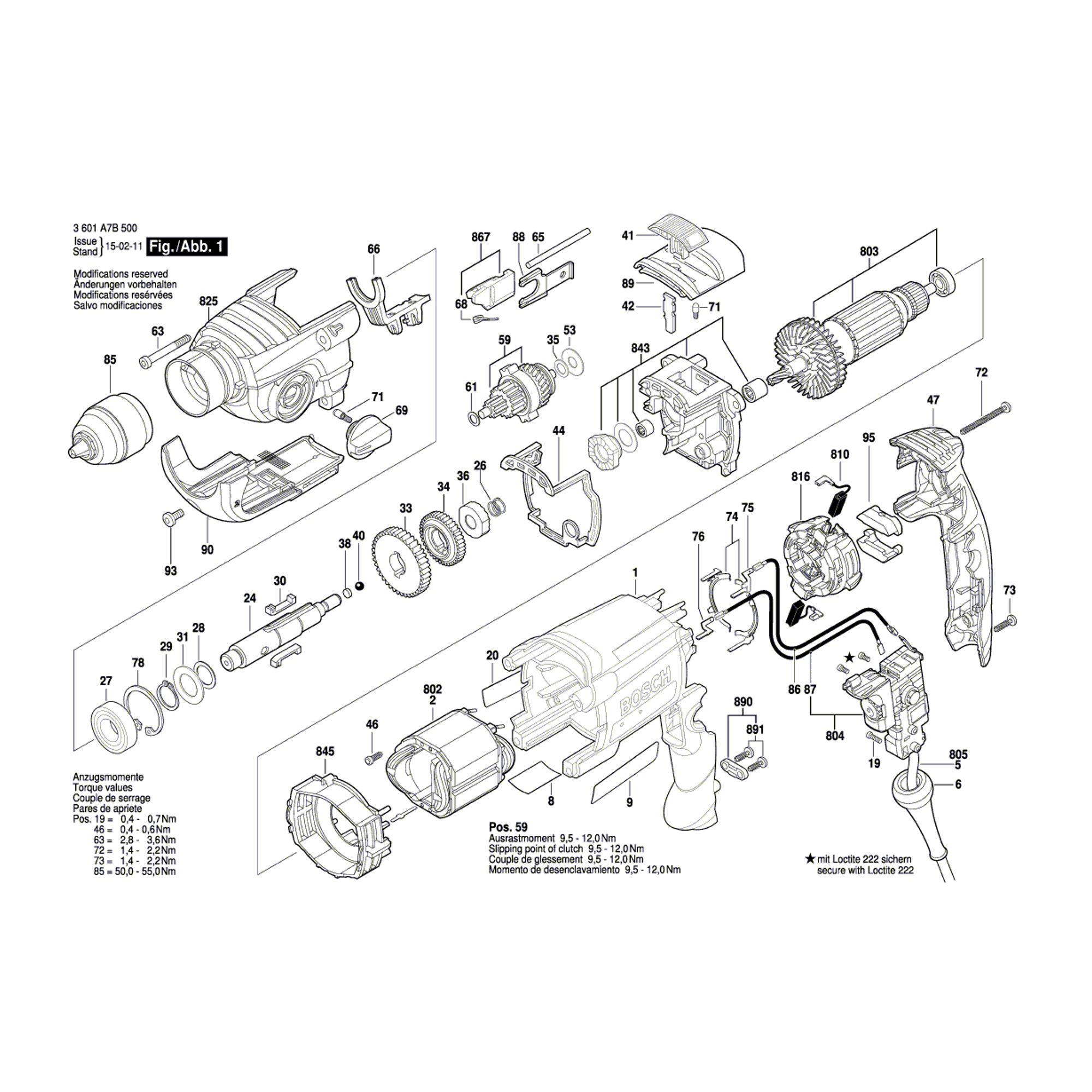 Vue éclatée Bosch GSB19-2RE 3601A7B500 #01