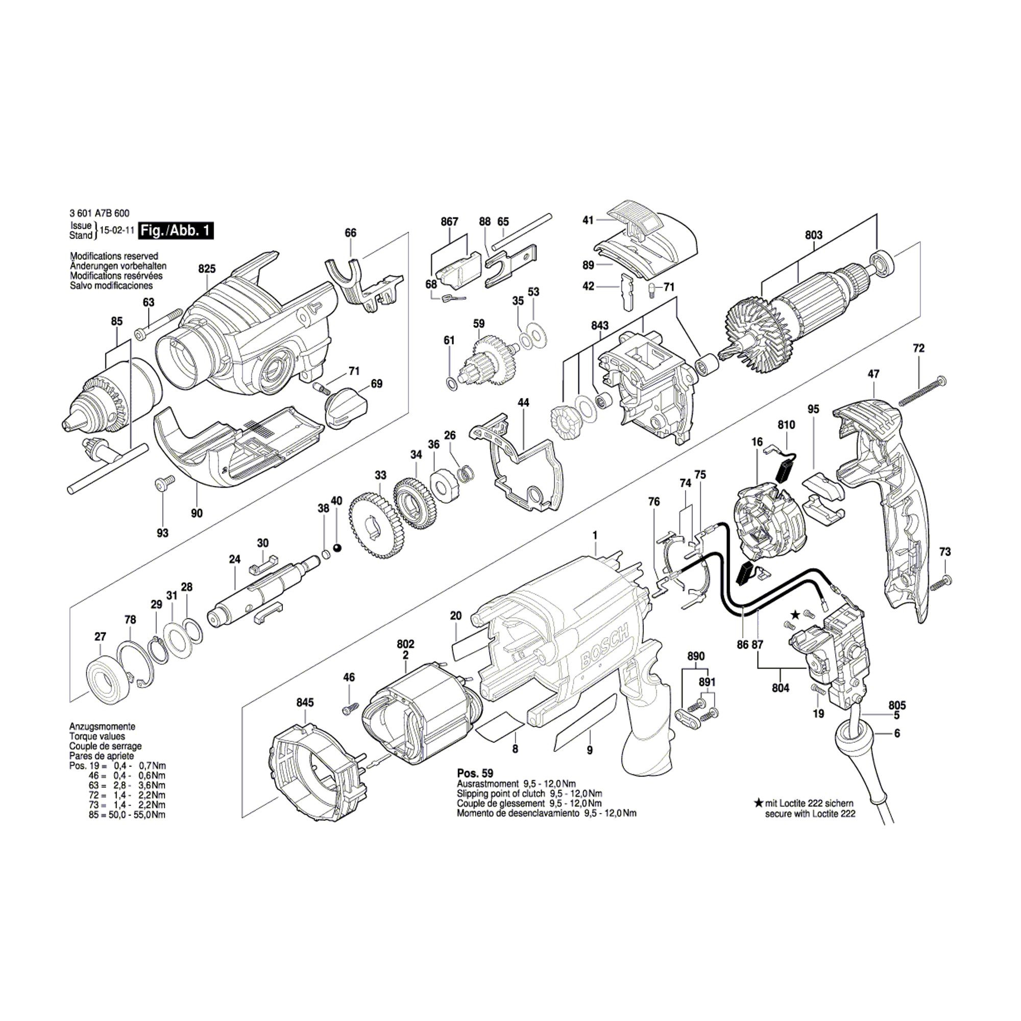 Vue éclatée Bosch GSB19-2RE 3601A7B600 #01