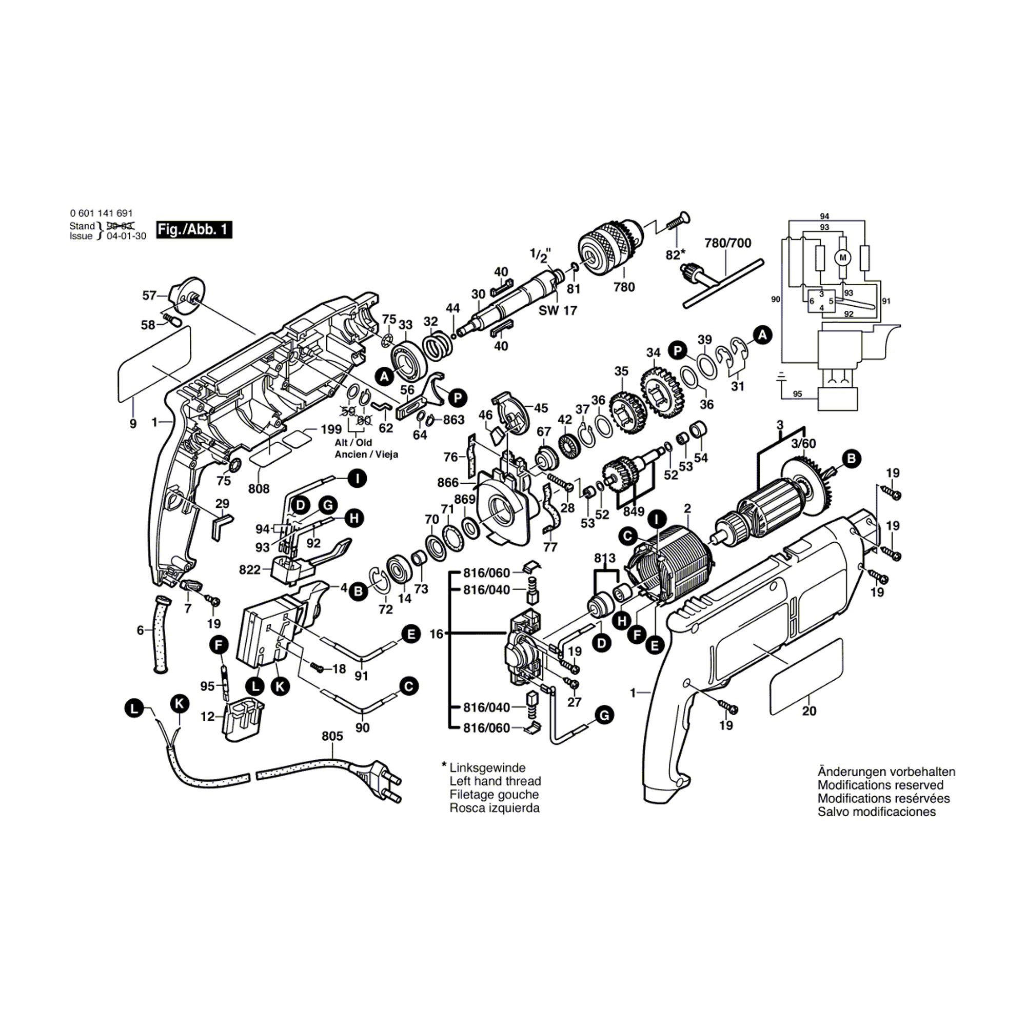 Vue éclatée Bosch GSB2-600RE 0601141691 #01