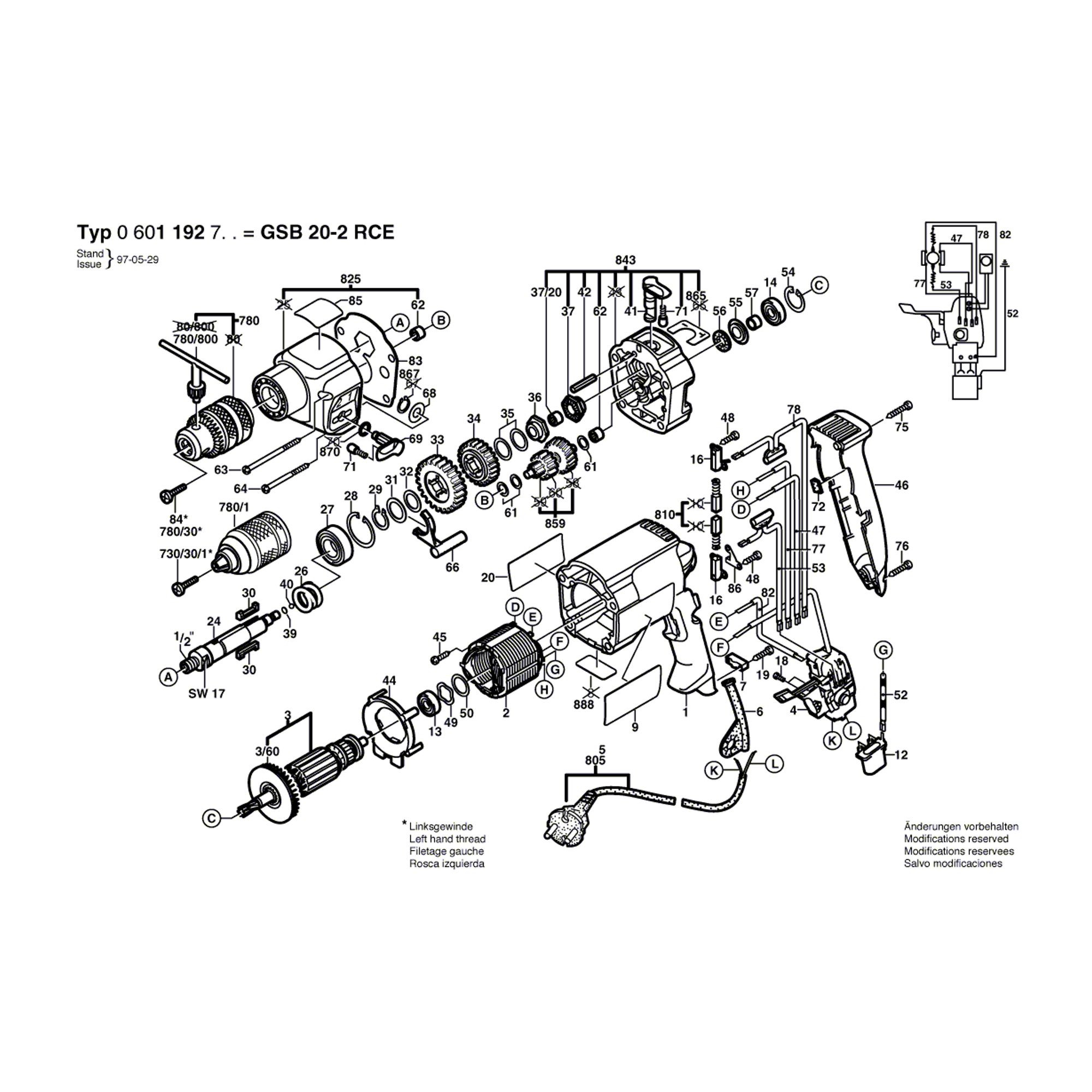 Vue éclatée Bosch GSB20-2RCE 0601192703 #01