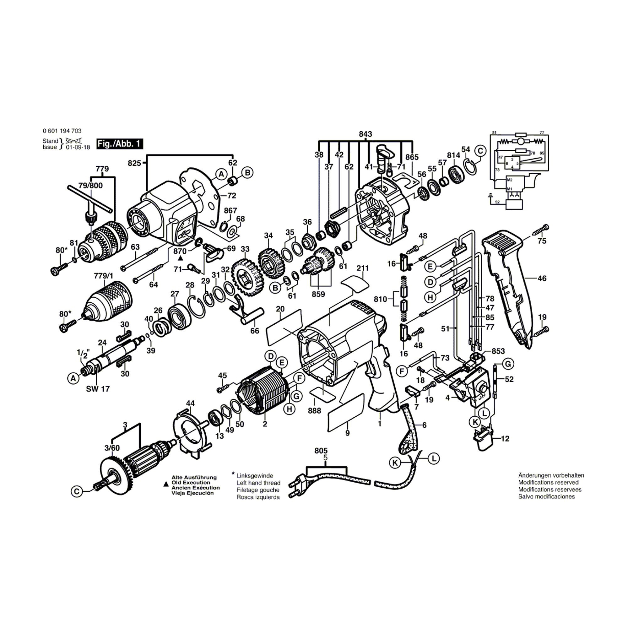 Vue éclatée Bosch GSB20-2RE 0601194775 #01