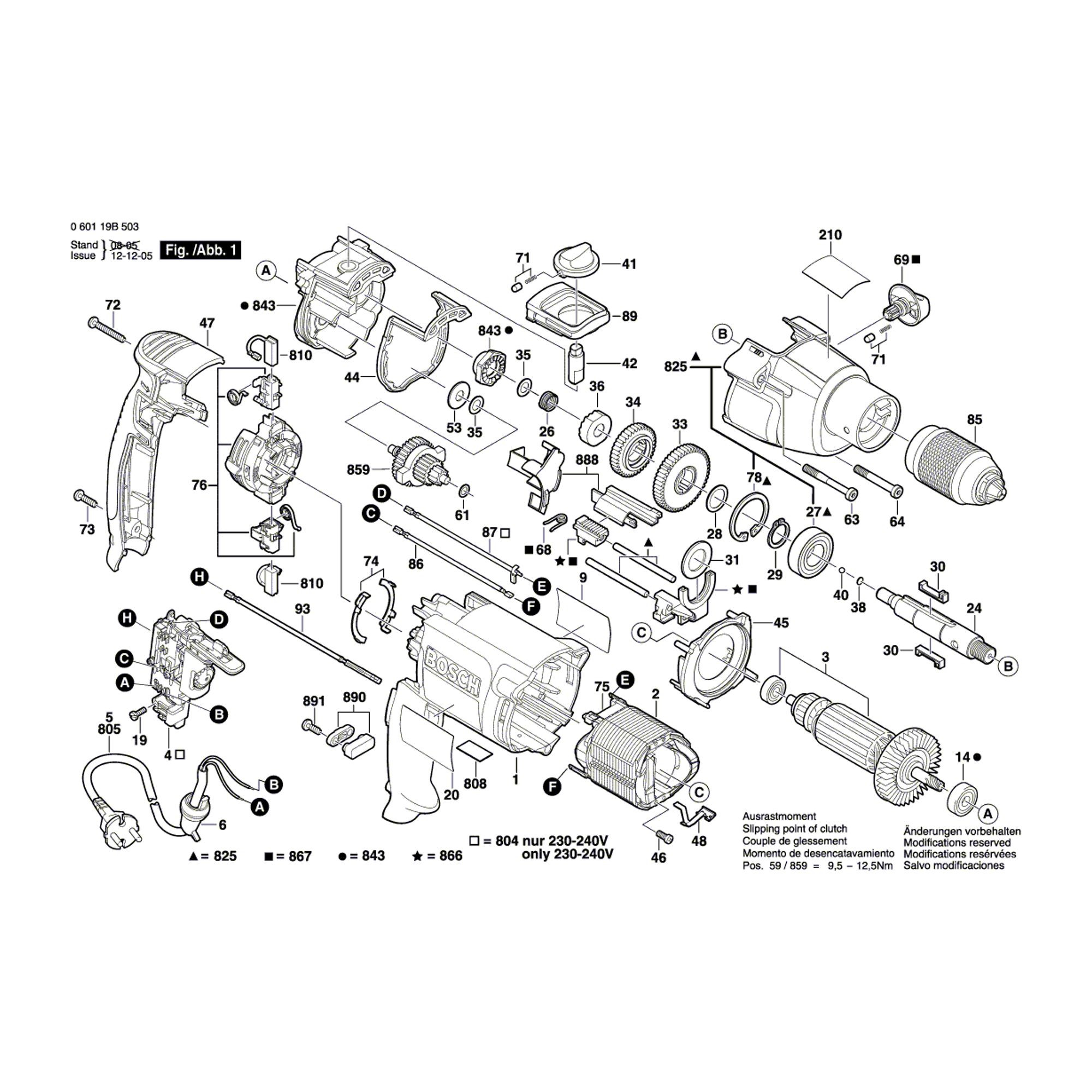 Vue éclatée Bosch GSB20-2RE 060119B503 #01