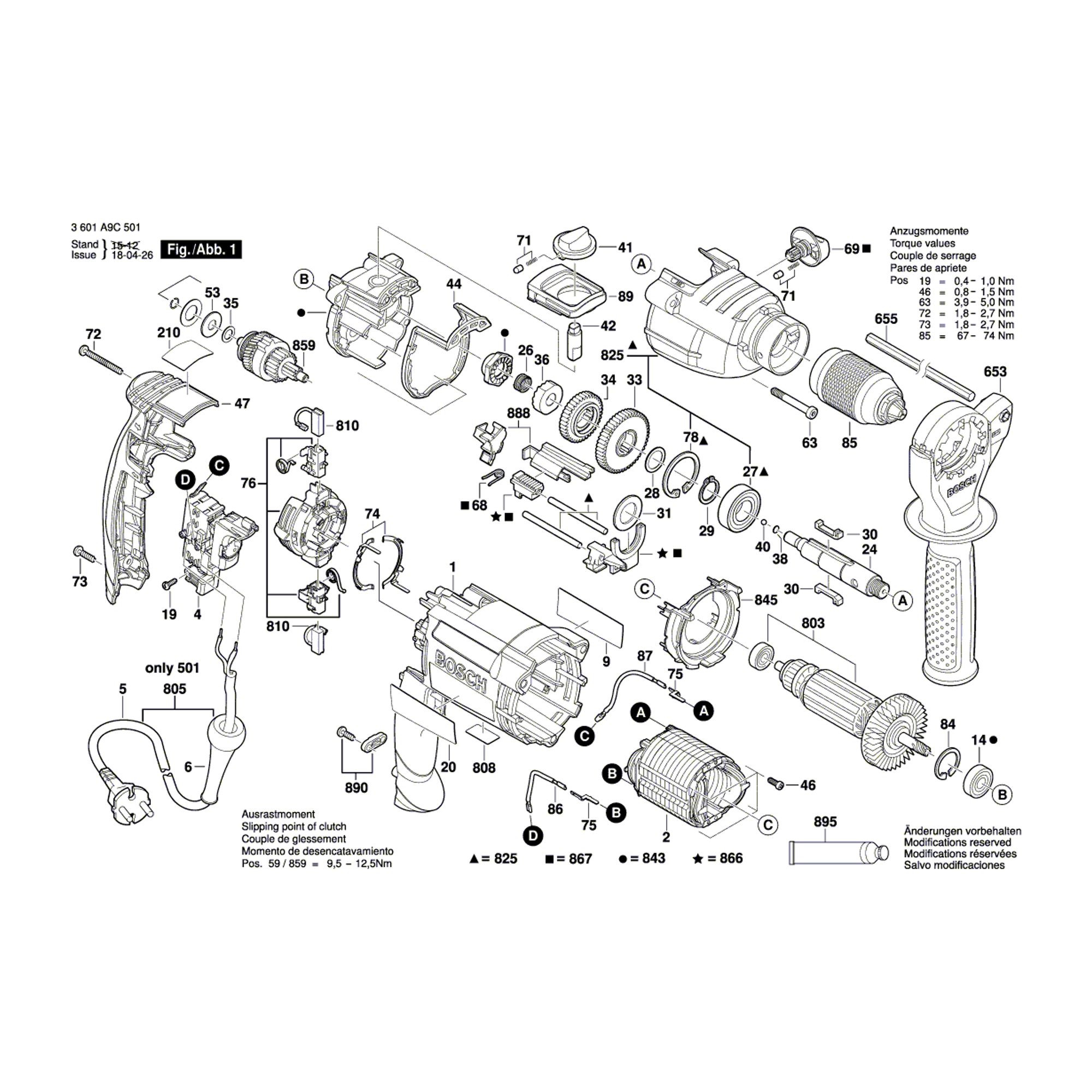 Vue éclatée Bosch GSB21-2RE 3601A9C501 #01