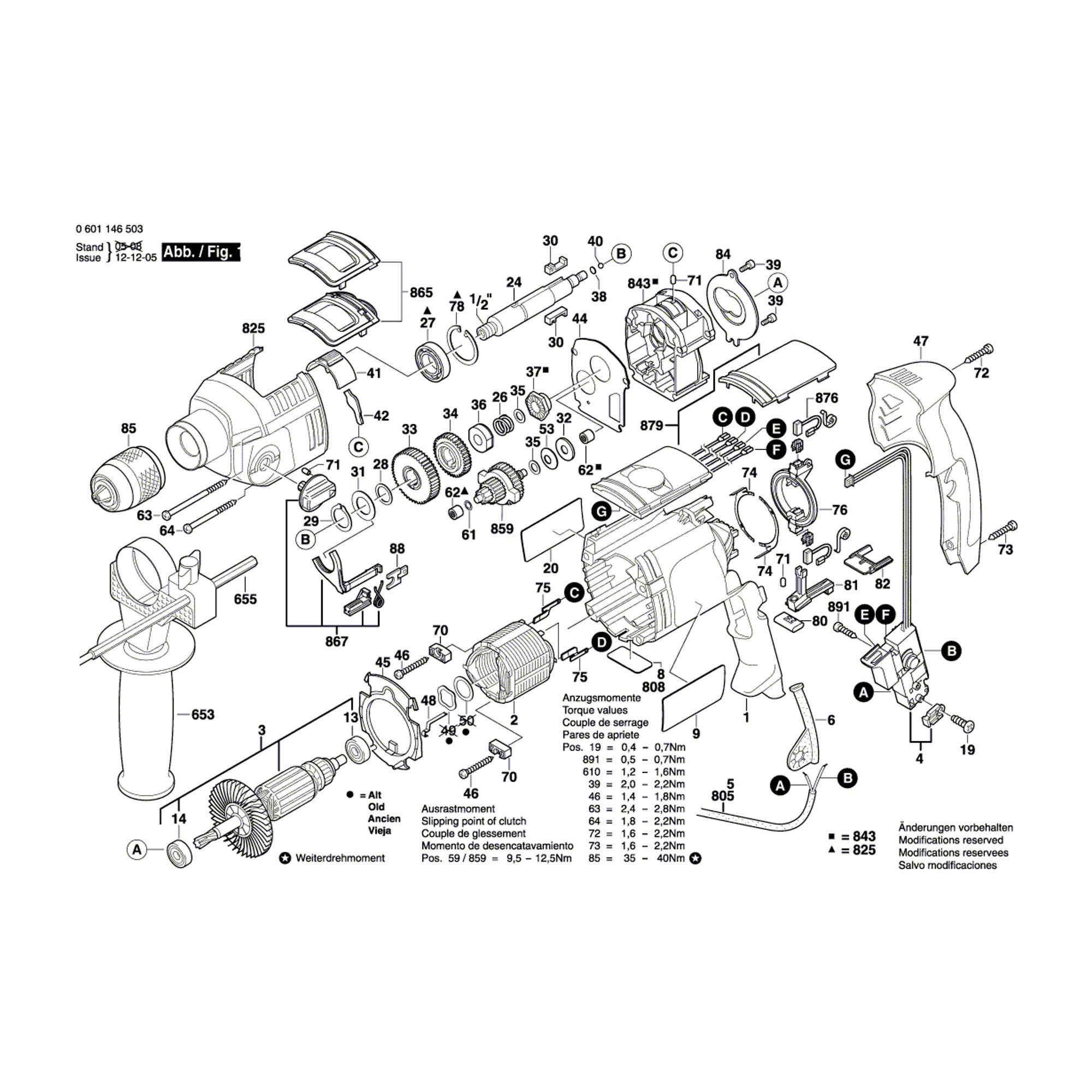 Vue éclatée Bosch GSB22-2RCE 0601146703 #01