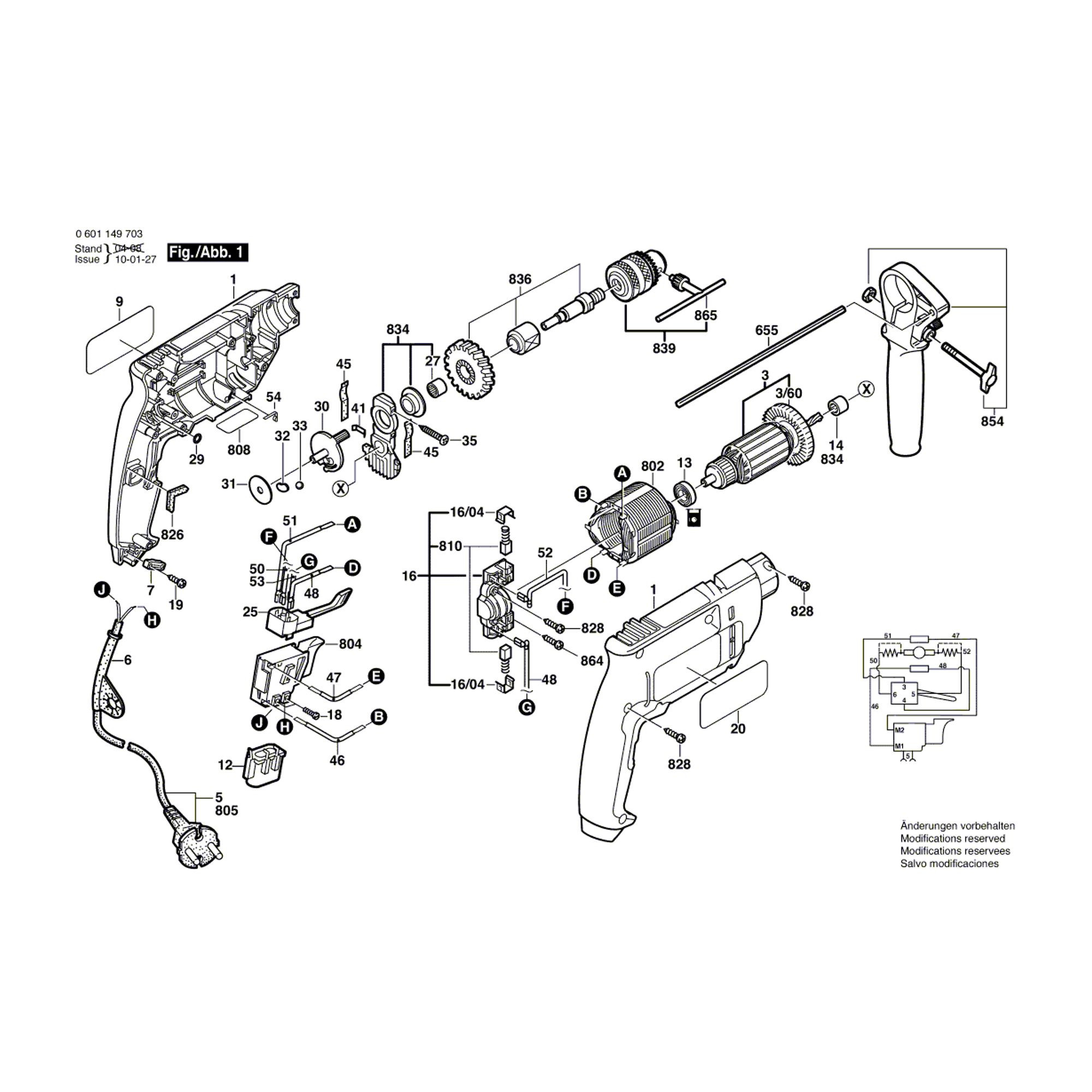 Vue éclatée Bosch GSB450RE 0601149703 #01