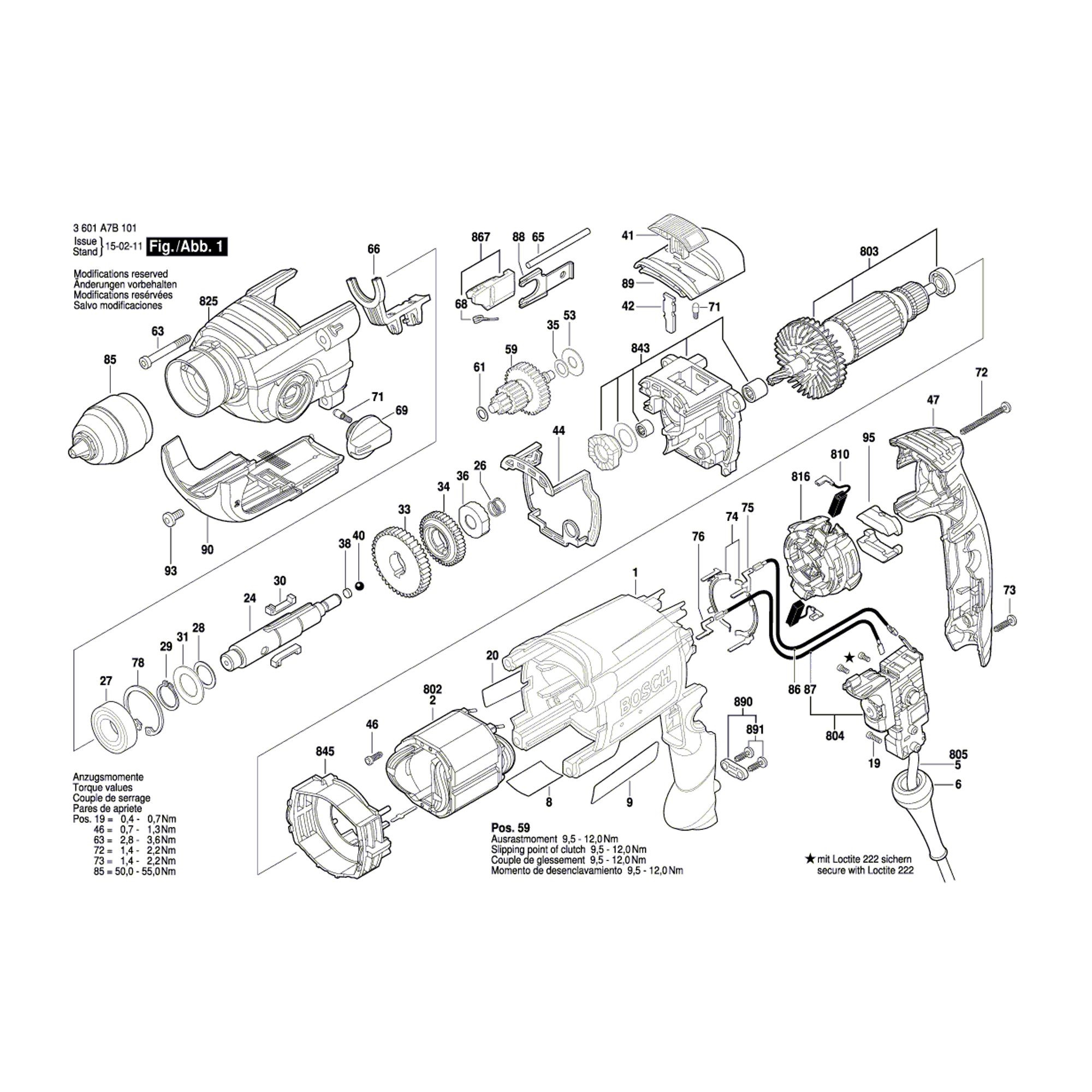 Vue éclatée Bosch GSB780-2RE 3601A7B101 #01