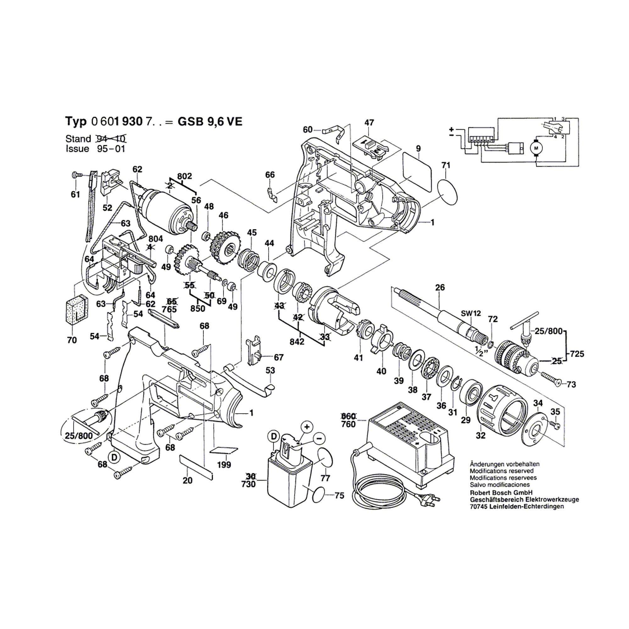 Vue éclatée Bosch GSB9,6VE 0601930766 #01