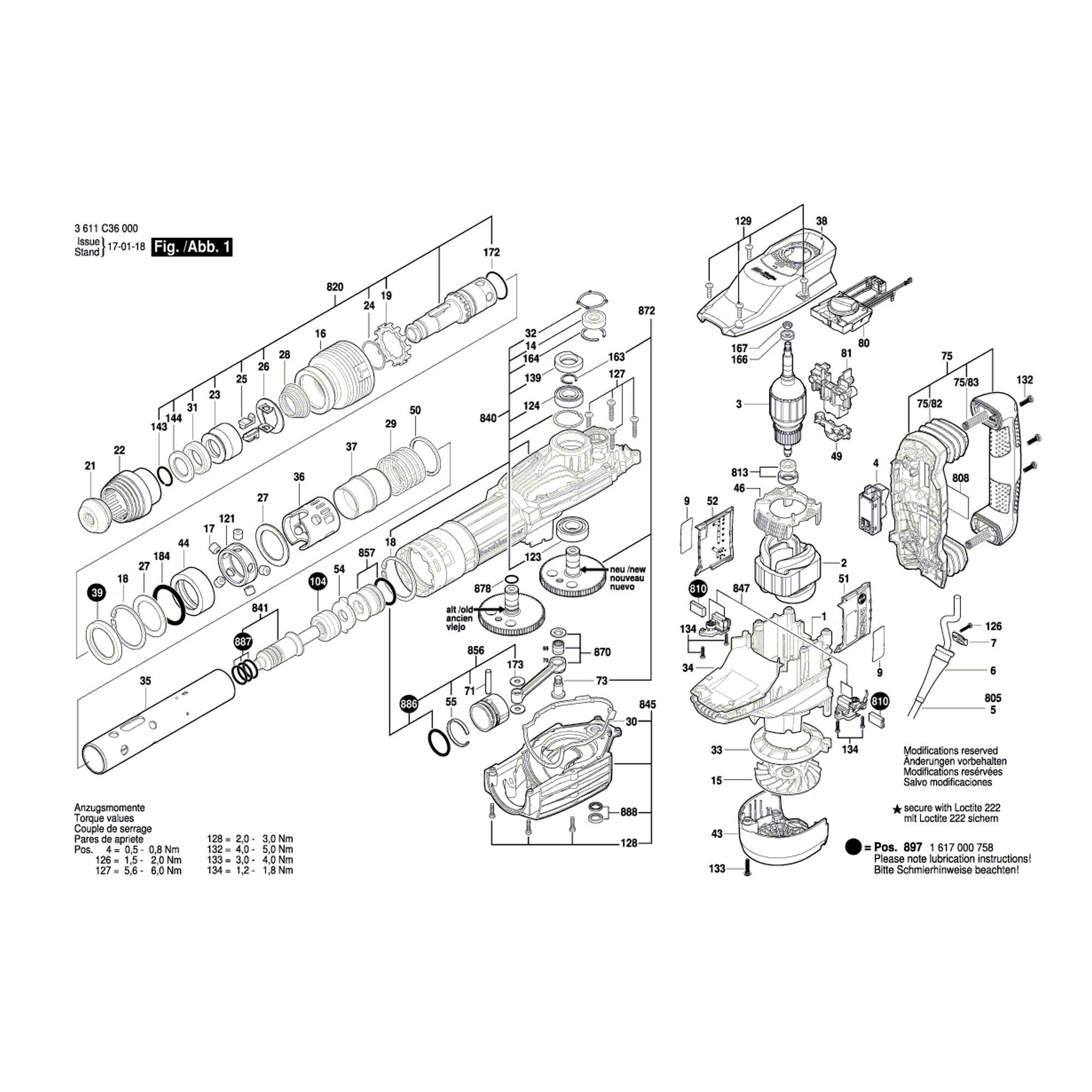 Vue éclatée Bosch GSH11VC 3611C36000 #01