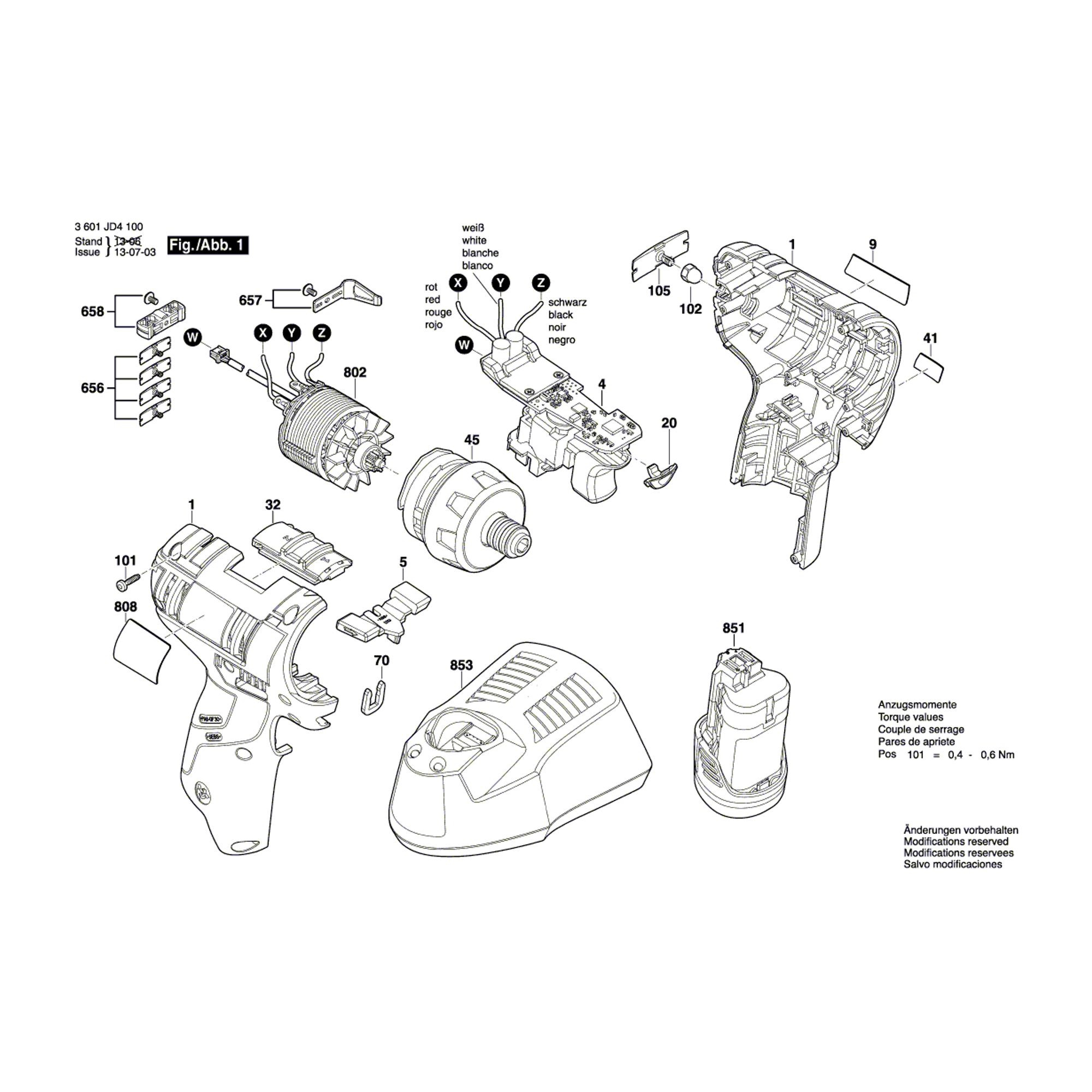 Vue éclatée Bosch GSR10,8V-ECHX 3601JD4100 #01