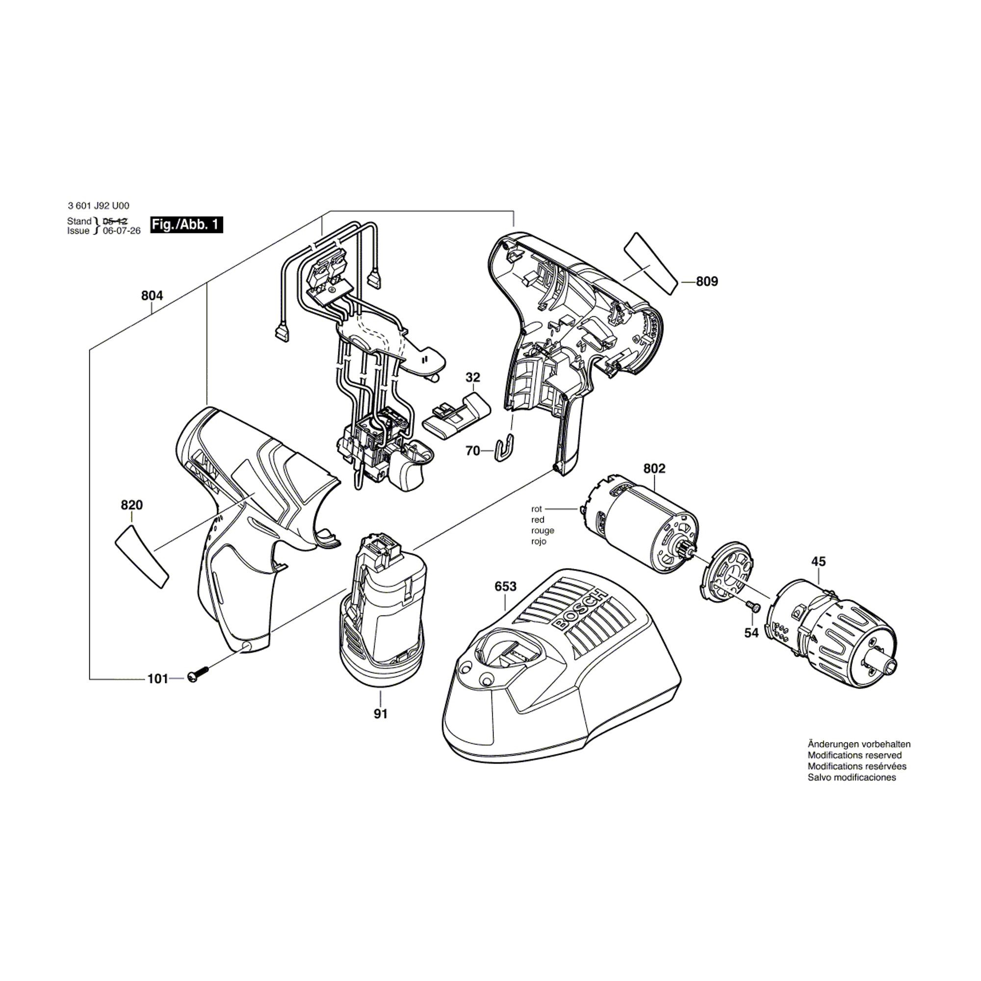 Vue éclatée Bosch GSR10,8V-LI 3601J92U00 #01