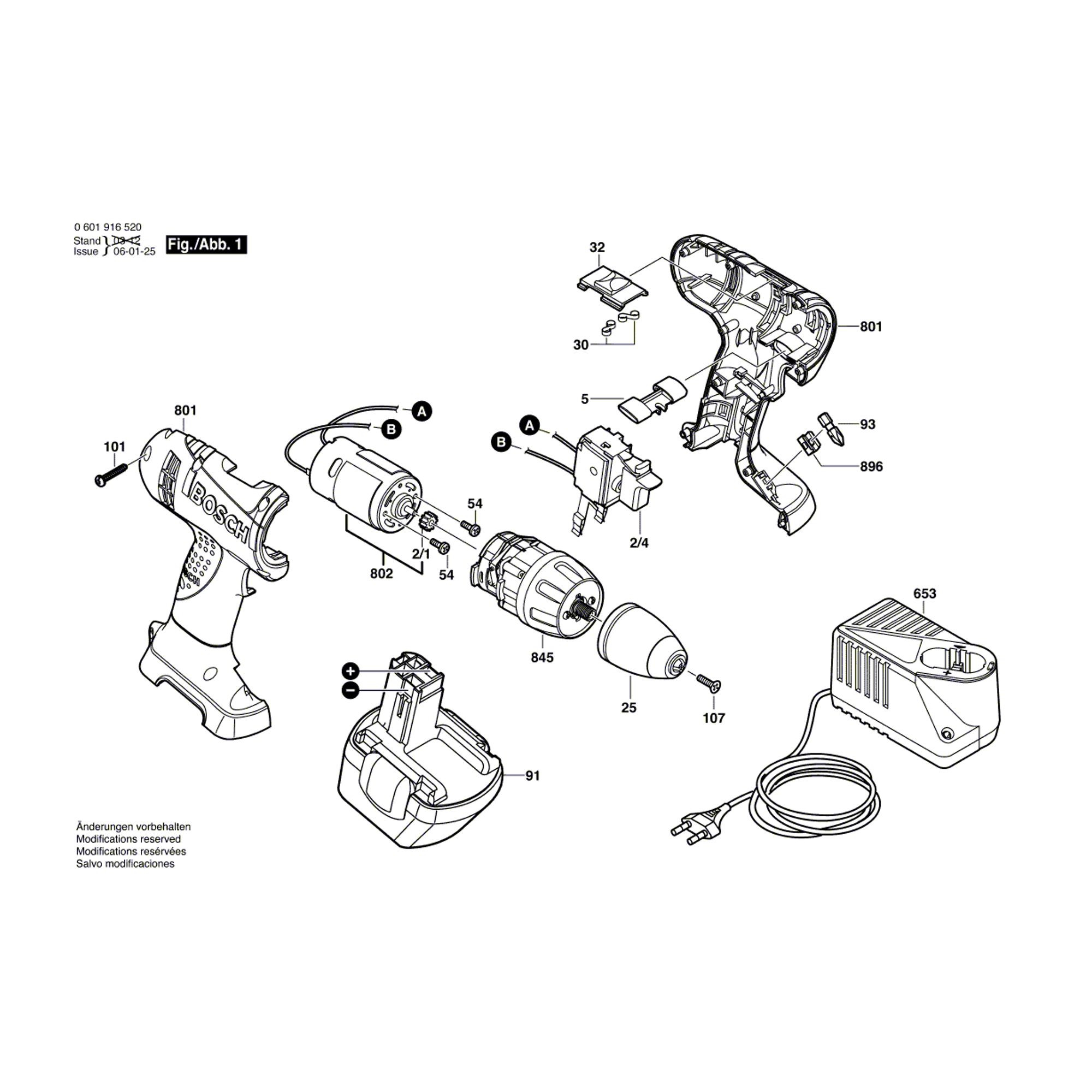 Vue éclatée Bosch GSR12V 0601916530 #01