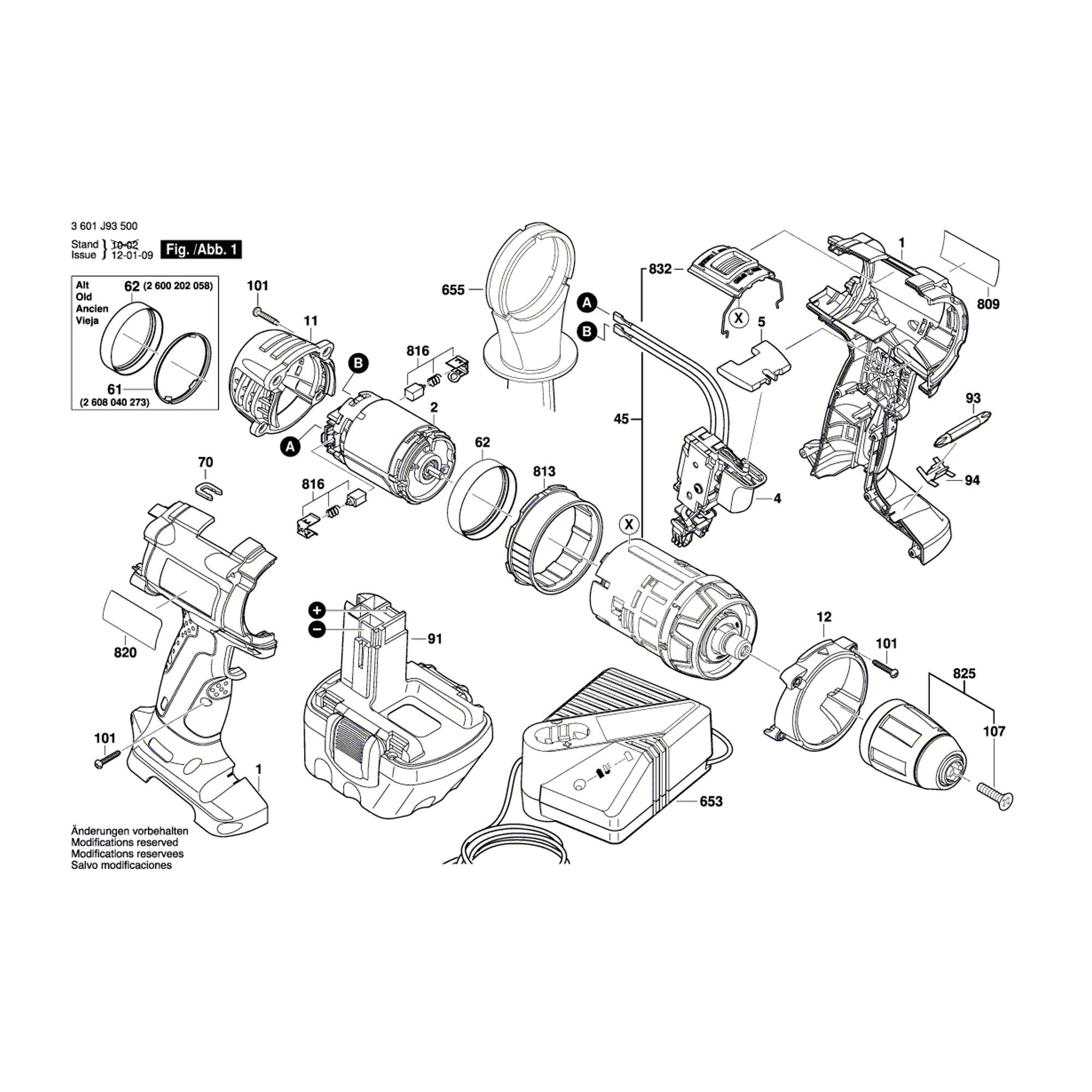 Vue éclatée Bosch GSR12VE-2 3601J93500 #01