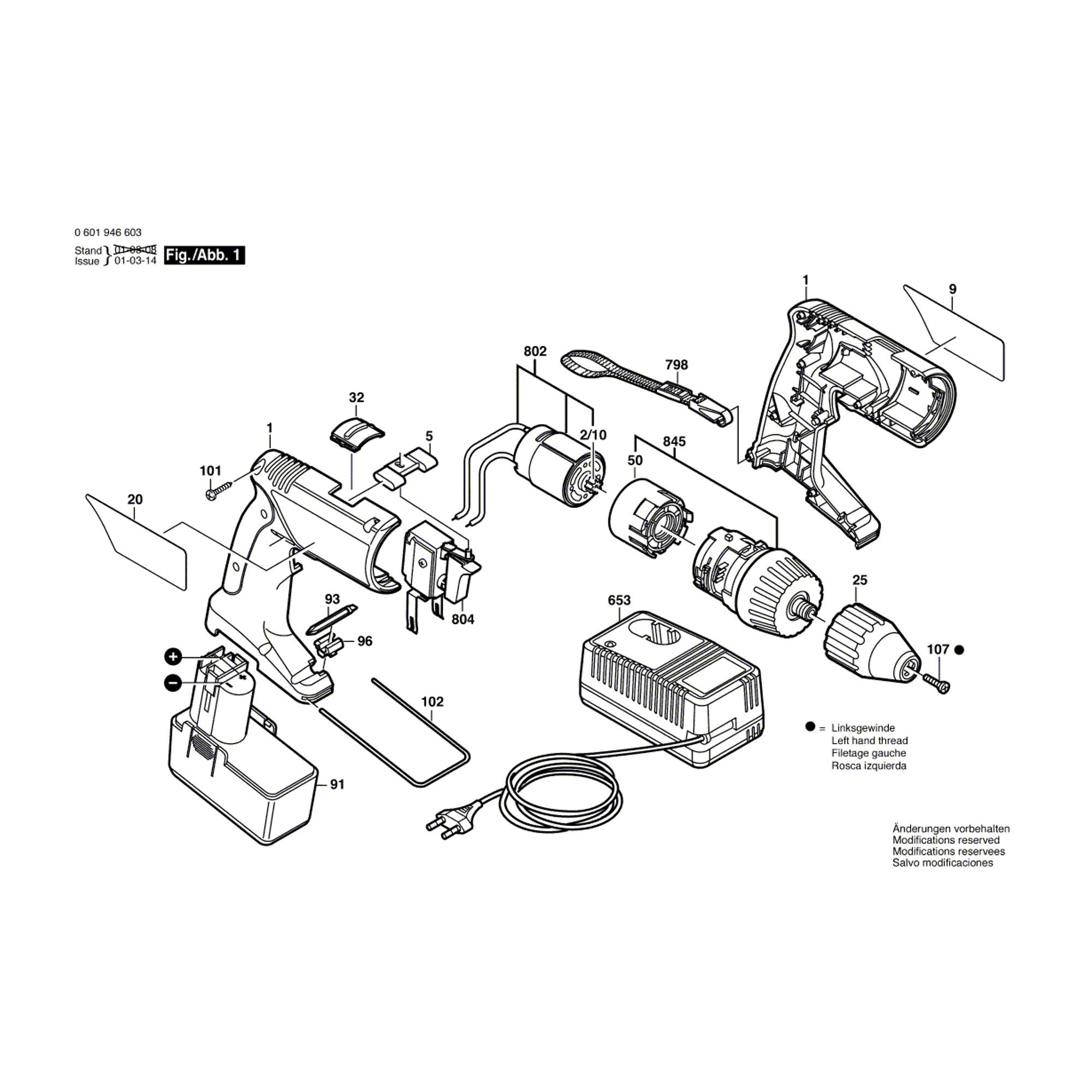 Vue éclatée Bosch GSR12VPE-2 06019465BE #01