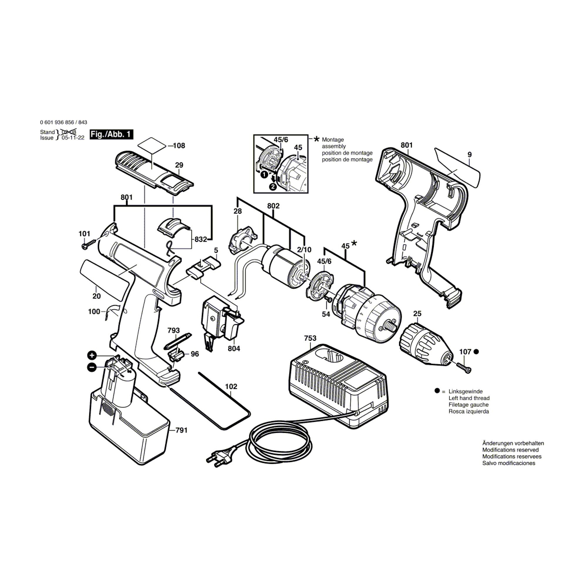 Vue éclatée Bosch GSR12VSH-2 0601936885 #01