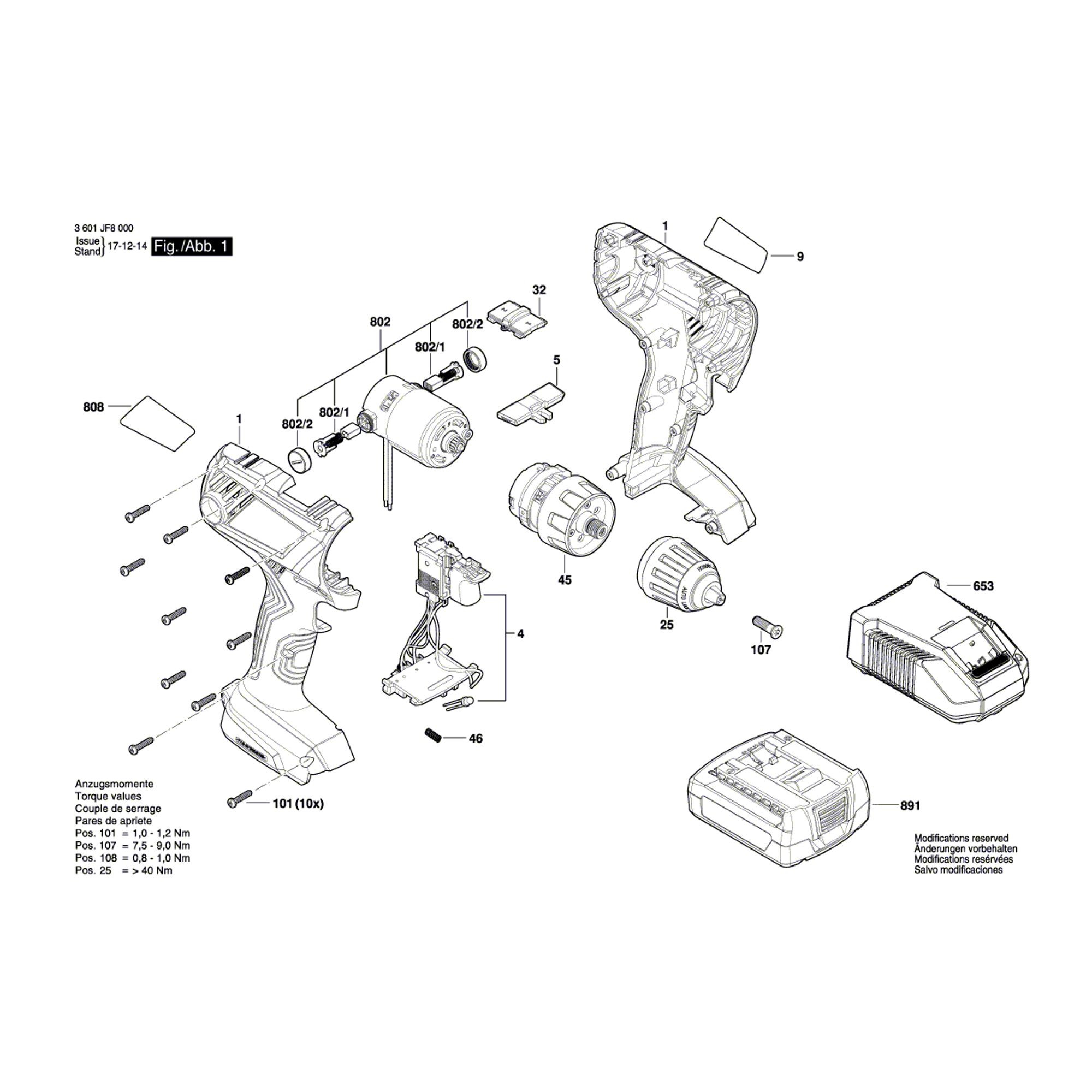 Vue éclatée Bosch GSR140-LI 3601JF8000 #01
