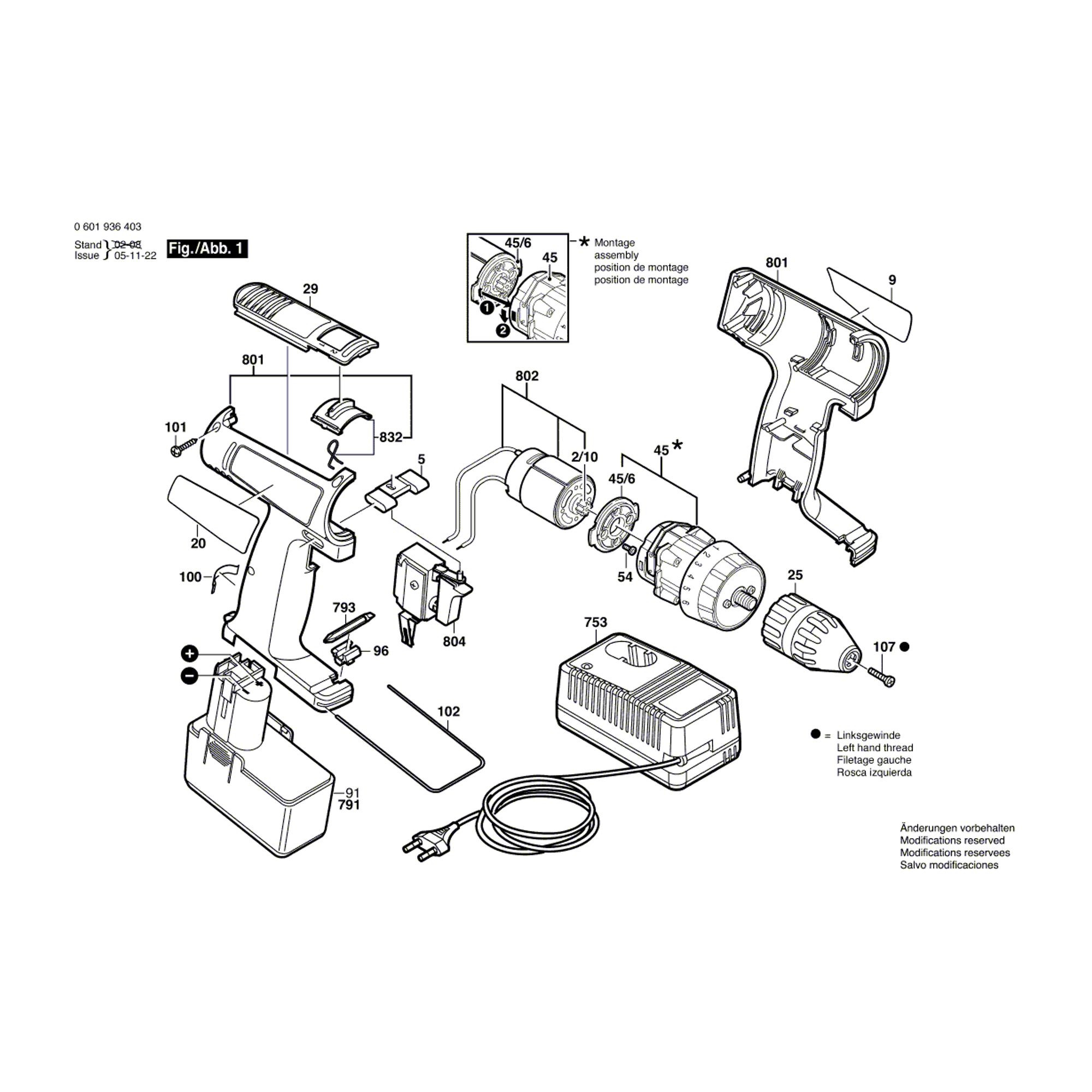 Vue éclatée Bosch GSR14,4VES-2 06019364A1 #01