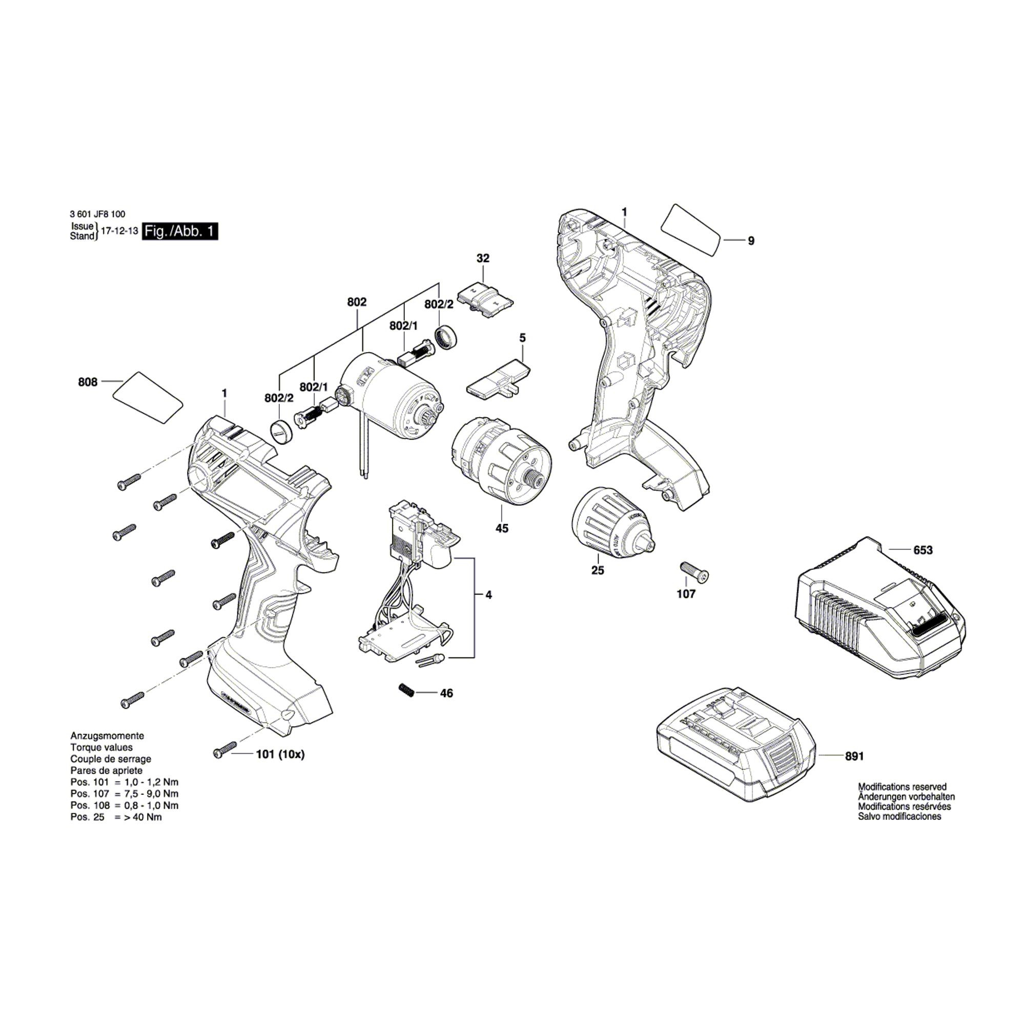 Vue éclatée Bosch GSR180-LI 3601JF8100 #01