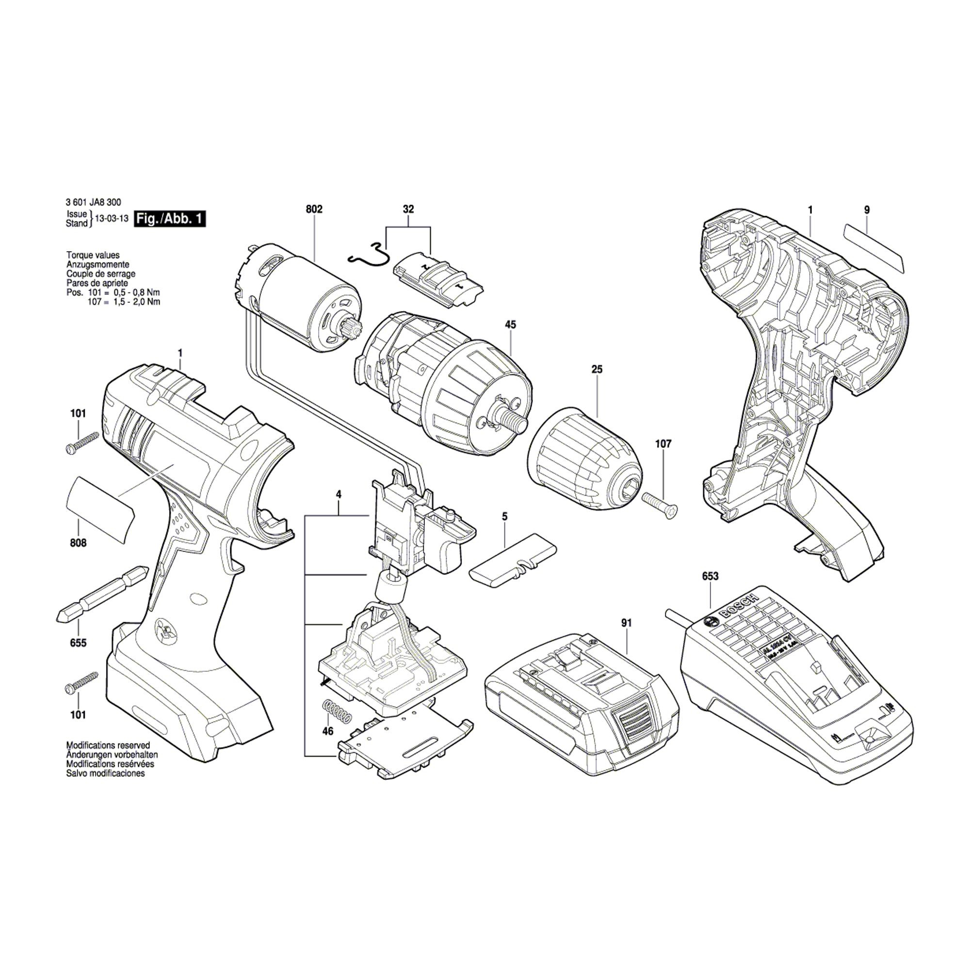 Vue éclatée Bosch GSR1800-LI 3601JA8301 #01
