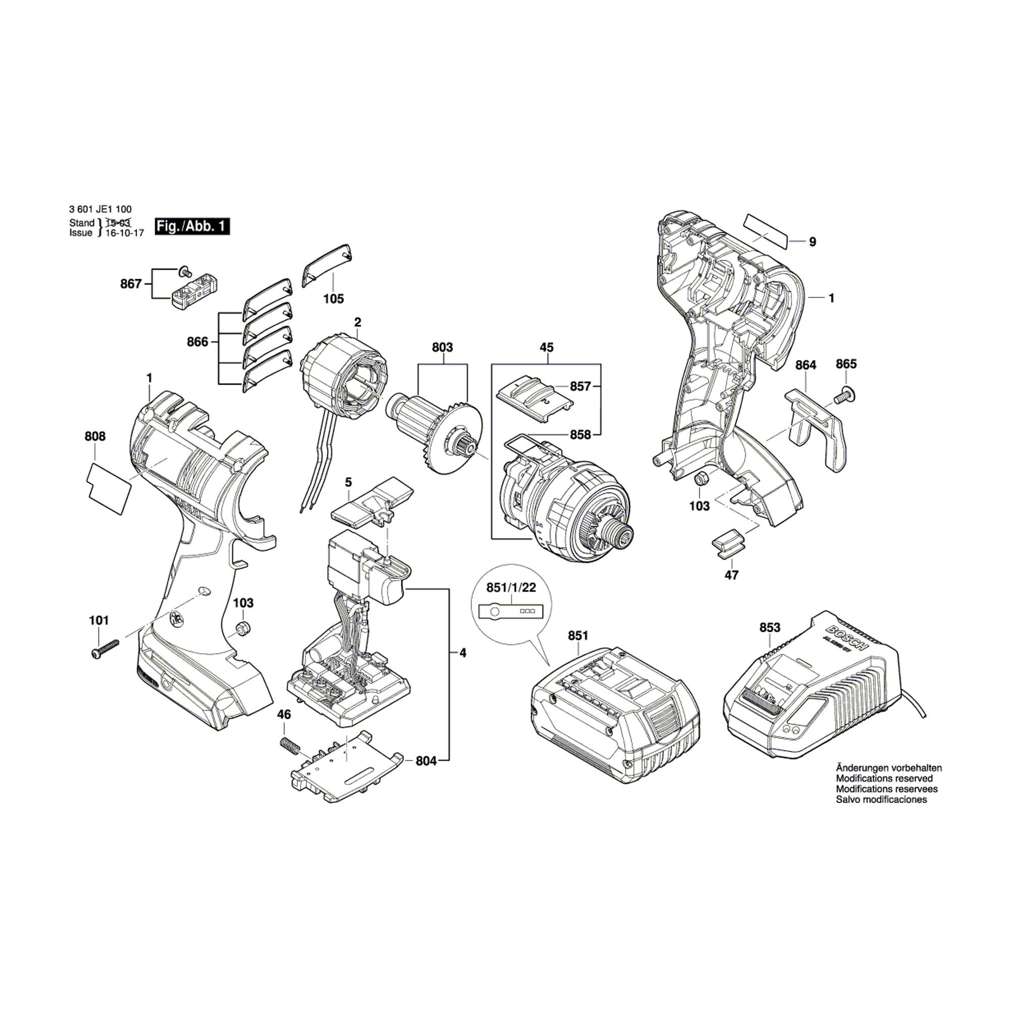 Vue éclatée Bosch GSR18V-ECFC2 3601JE1100 #01