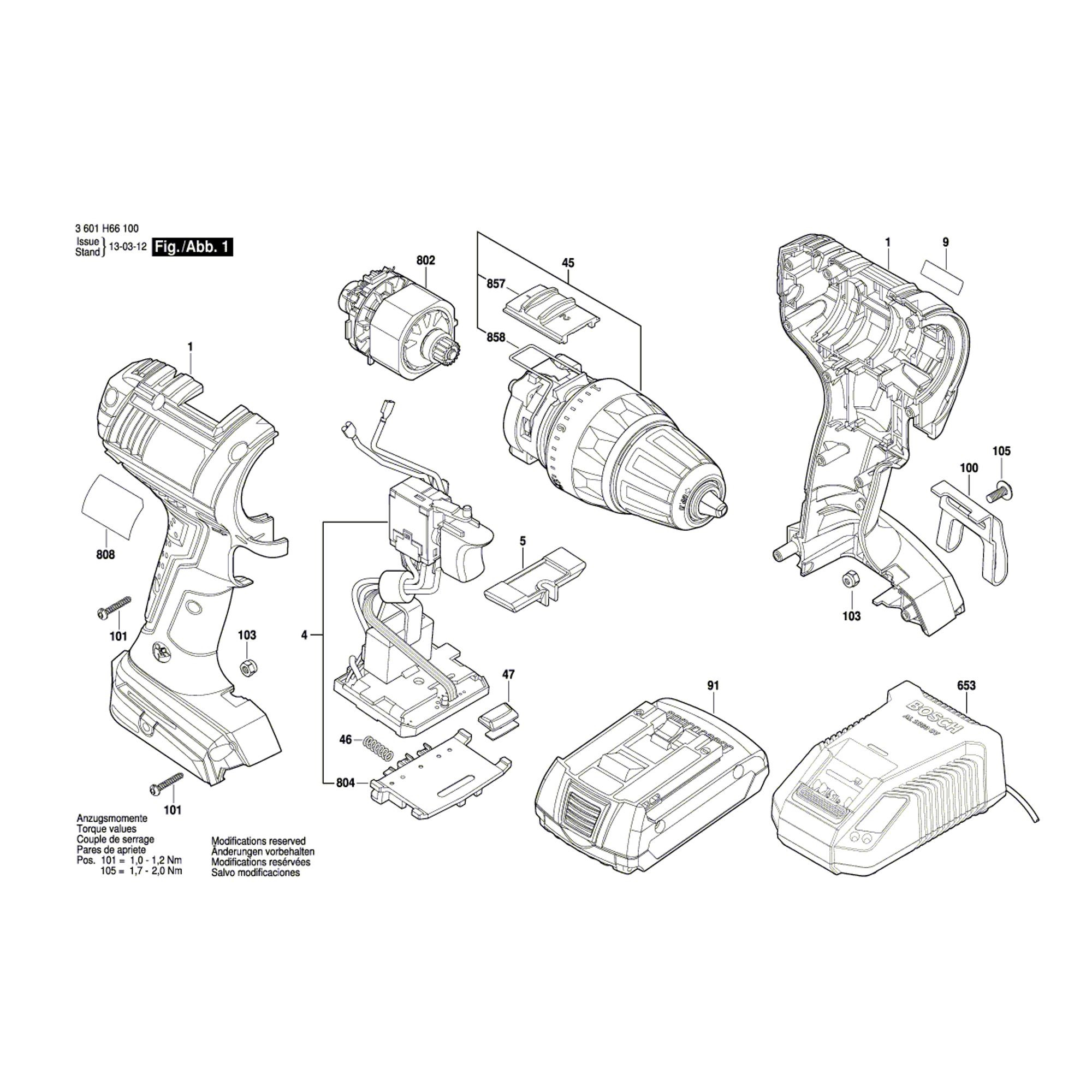 Vue éclatée Bosch GSR18V-LI 3601H66100 #01
