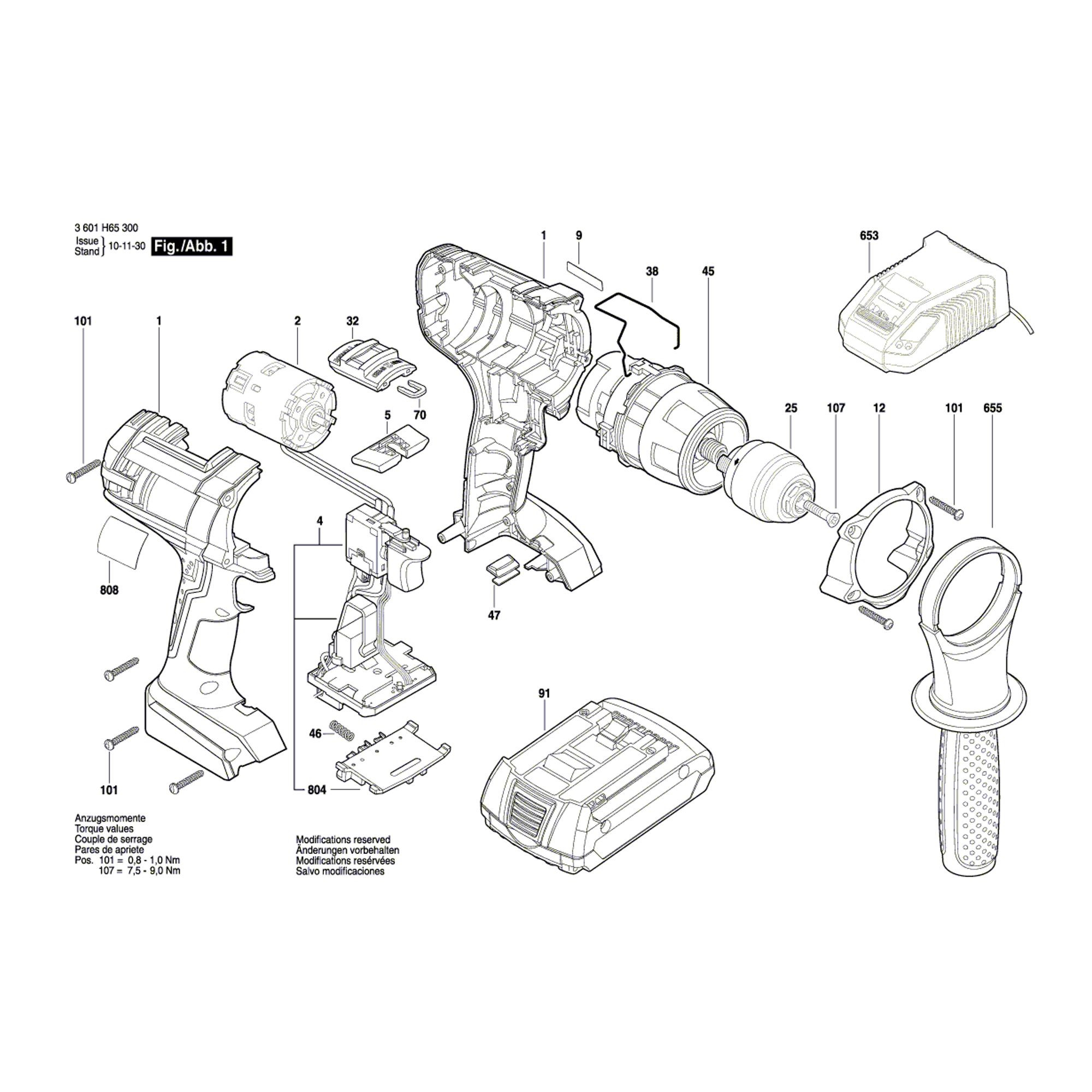 Vue éclatée Bosch GSR18VE-2-LI 3601H65300 #01