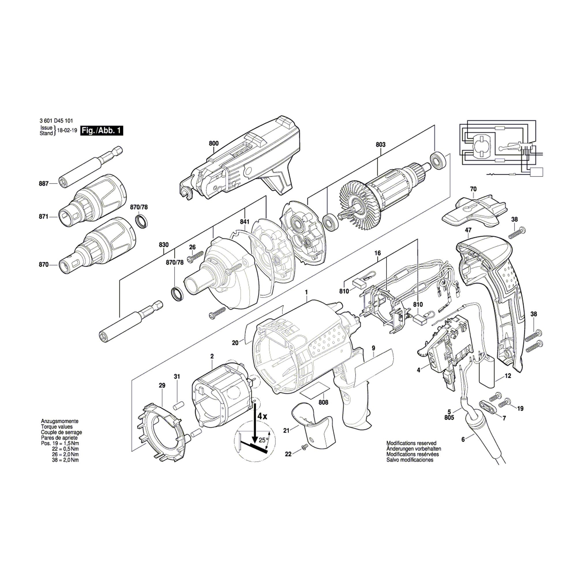 Vue éclatée Bosch GSR6-60TE 3601D45201 #01