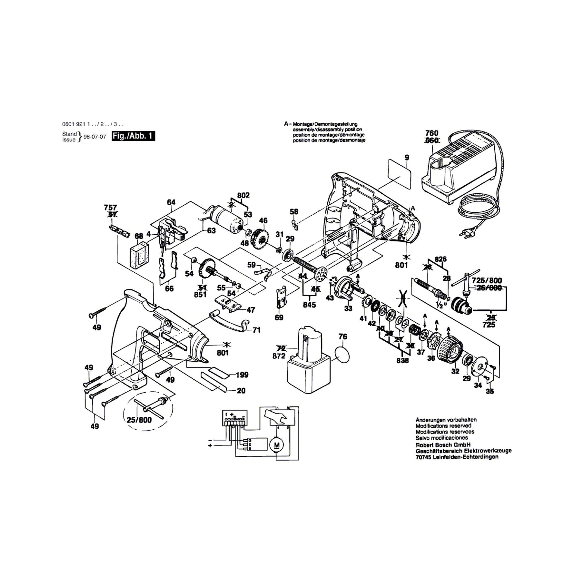 Vue éclatée Bosch GSR9,6V 0601921103 #01