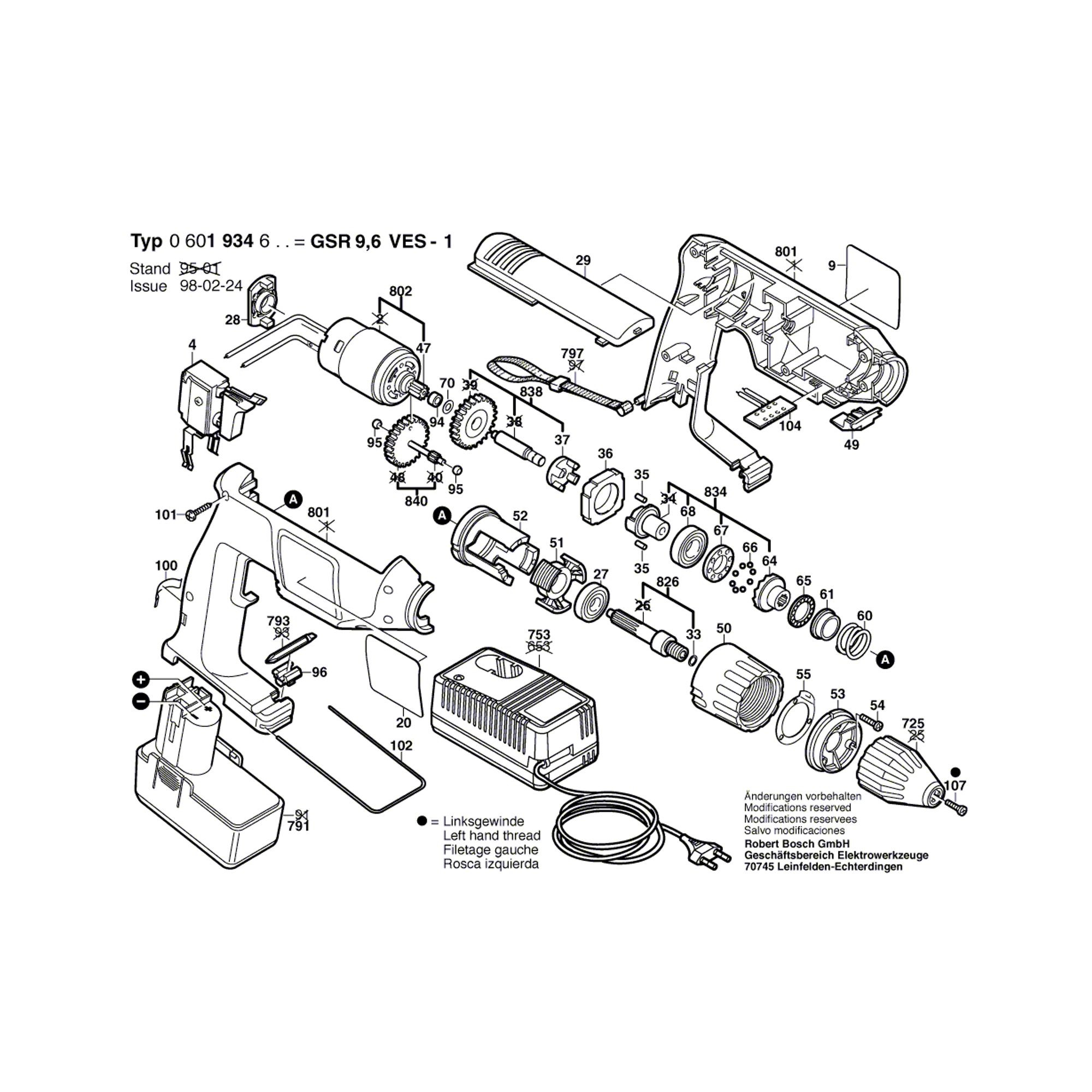 Vue éclatée Bosch GSR9,6VES-1 0601934655 #01