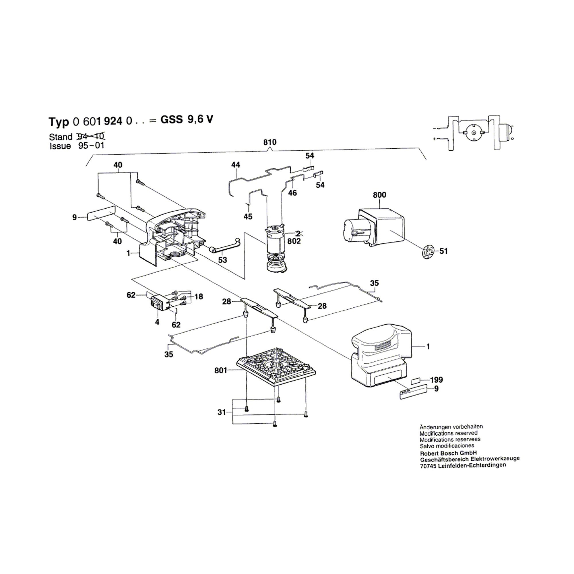 Vue éclatée Bosch GSS9,6V 0601924003 #01