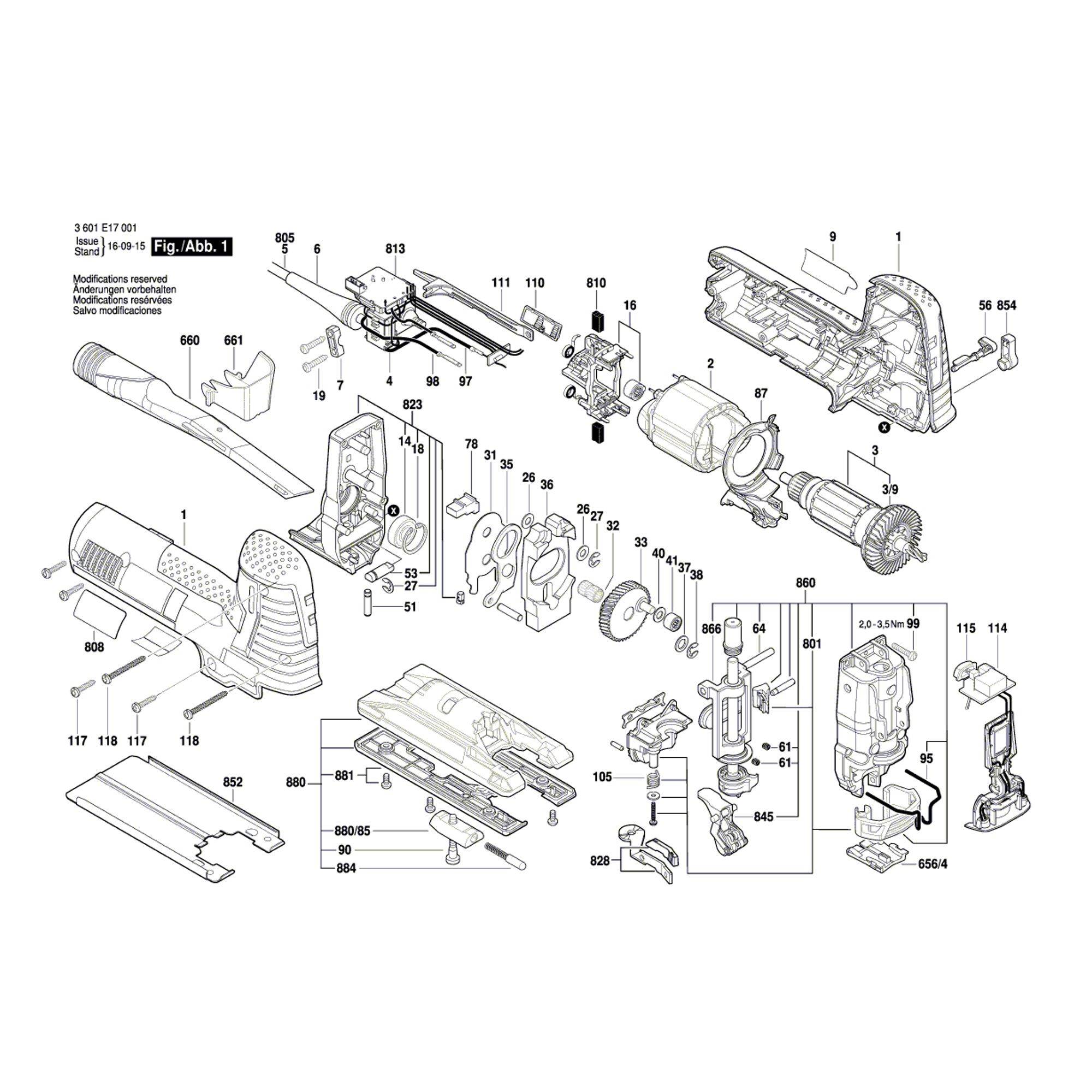 Vue éclatée Bosch GST160CE 3601E17001 #01