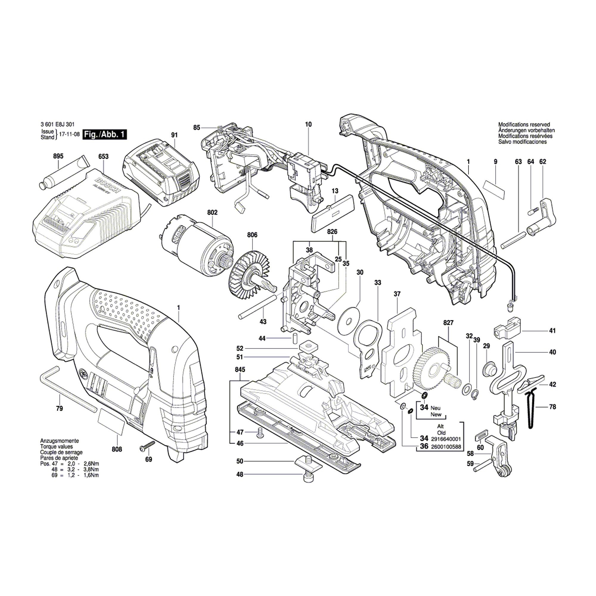 Vue éclatée Bosch GST18V-LI 3601E8J301 #01