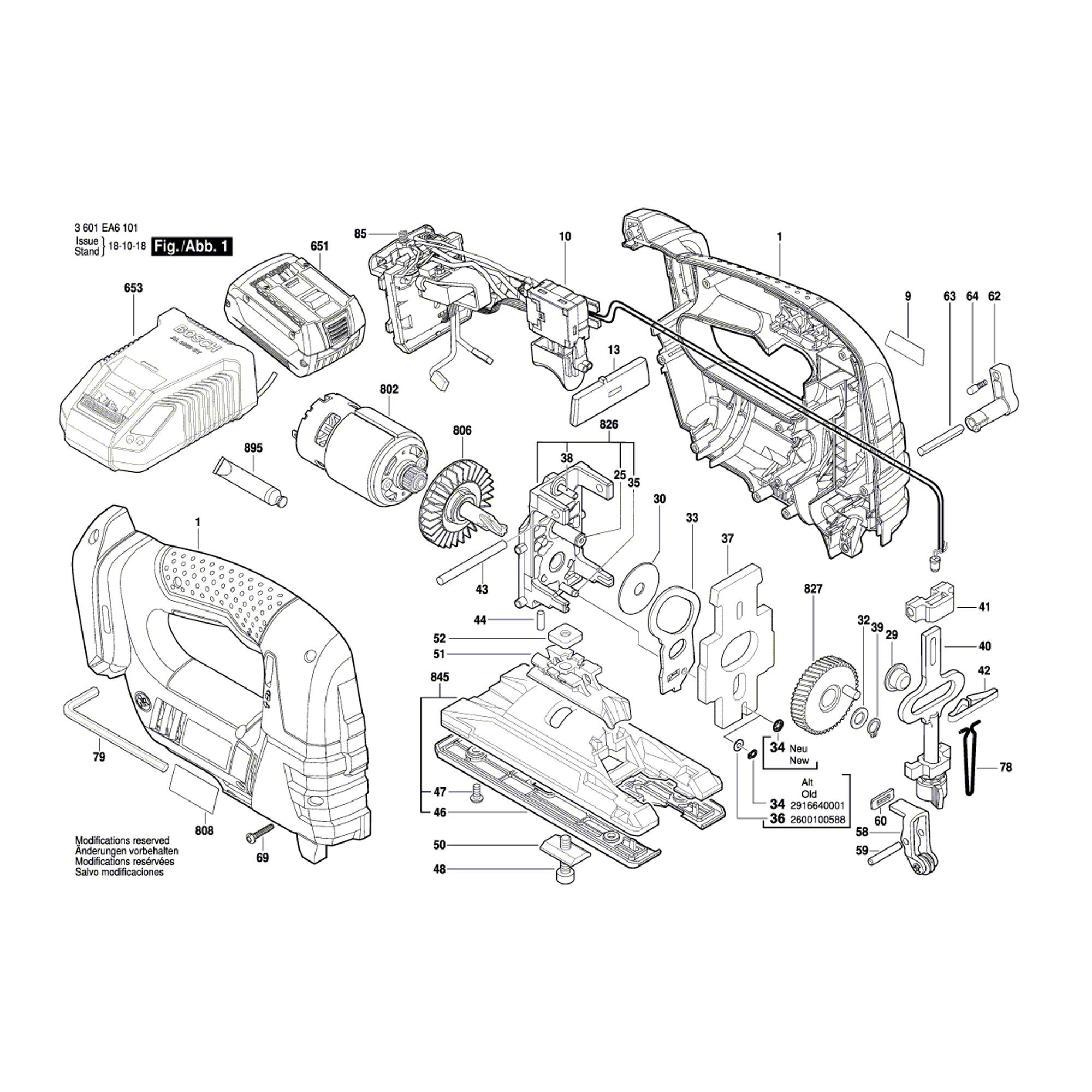 Vue éclatée Bosch GST18V-LIB 3601EA6101 #01