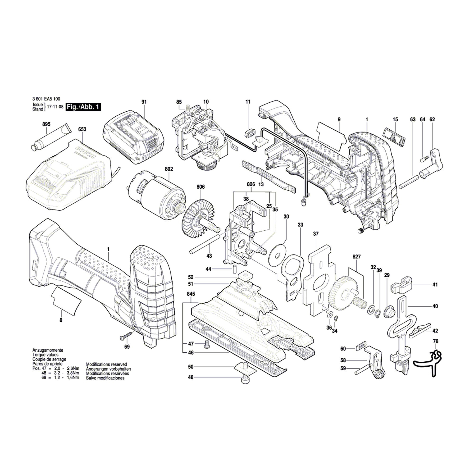 Vue éclatée Bosch GST18V-LIS 3601EA5100 #01