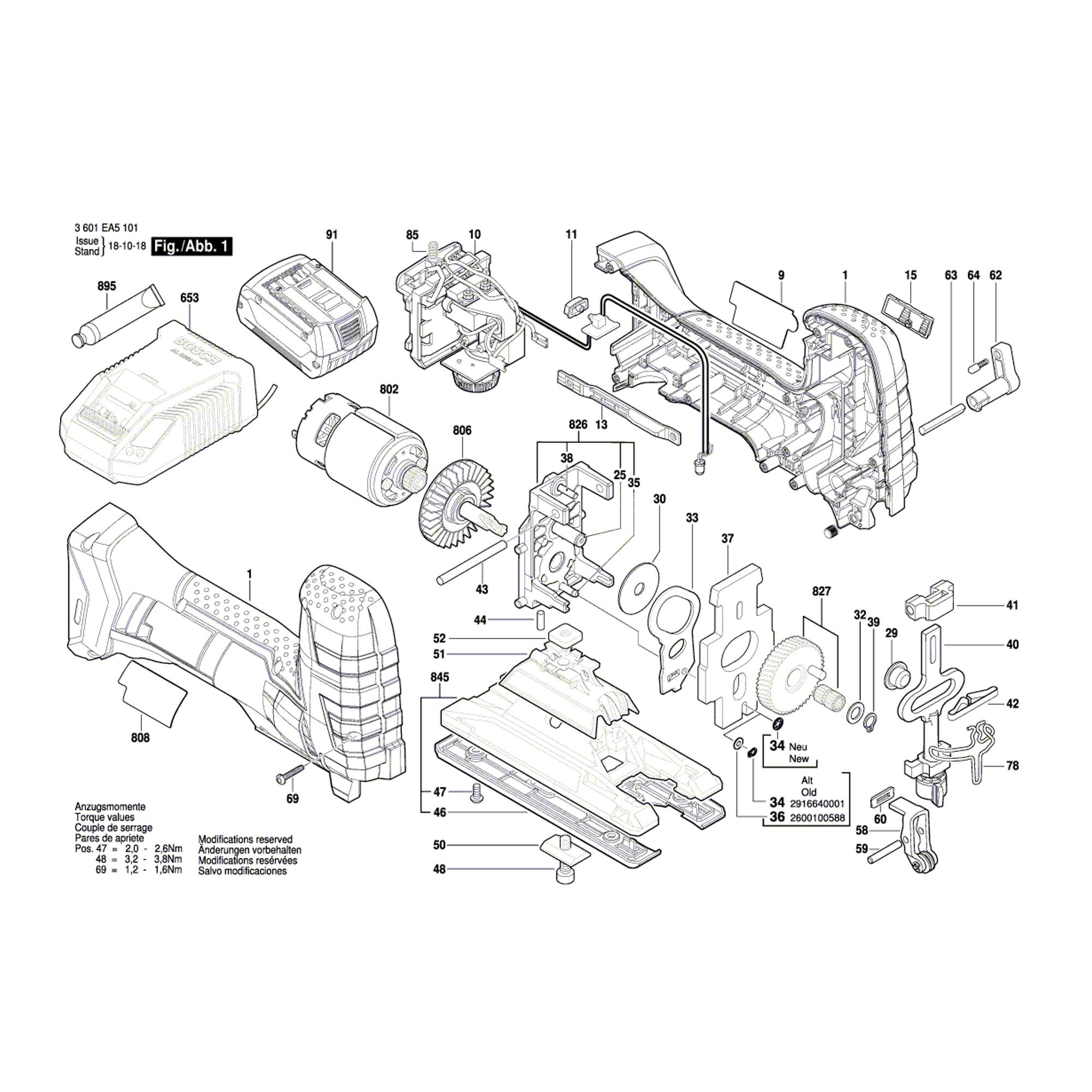 Vue éclatée Bosch GST18V-LIS 3601EA5101 #01