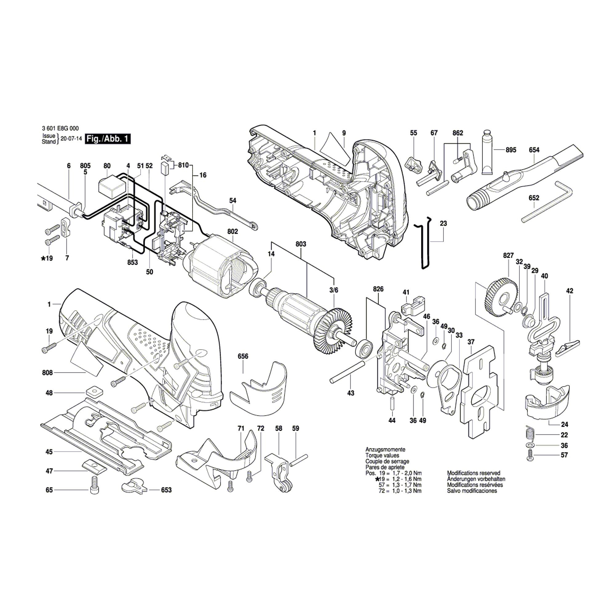 Vue éclatée Bosch GST90E 3601E8G000 #01