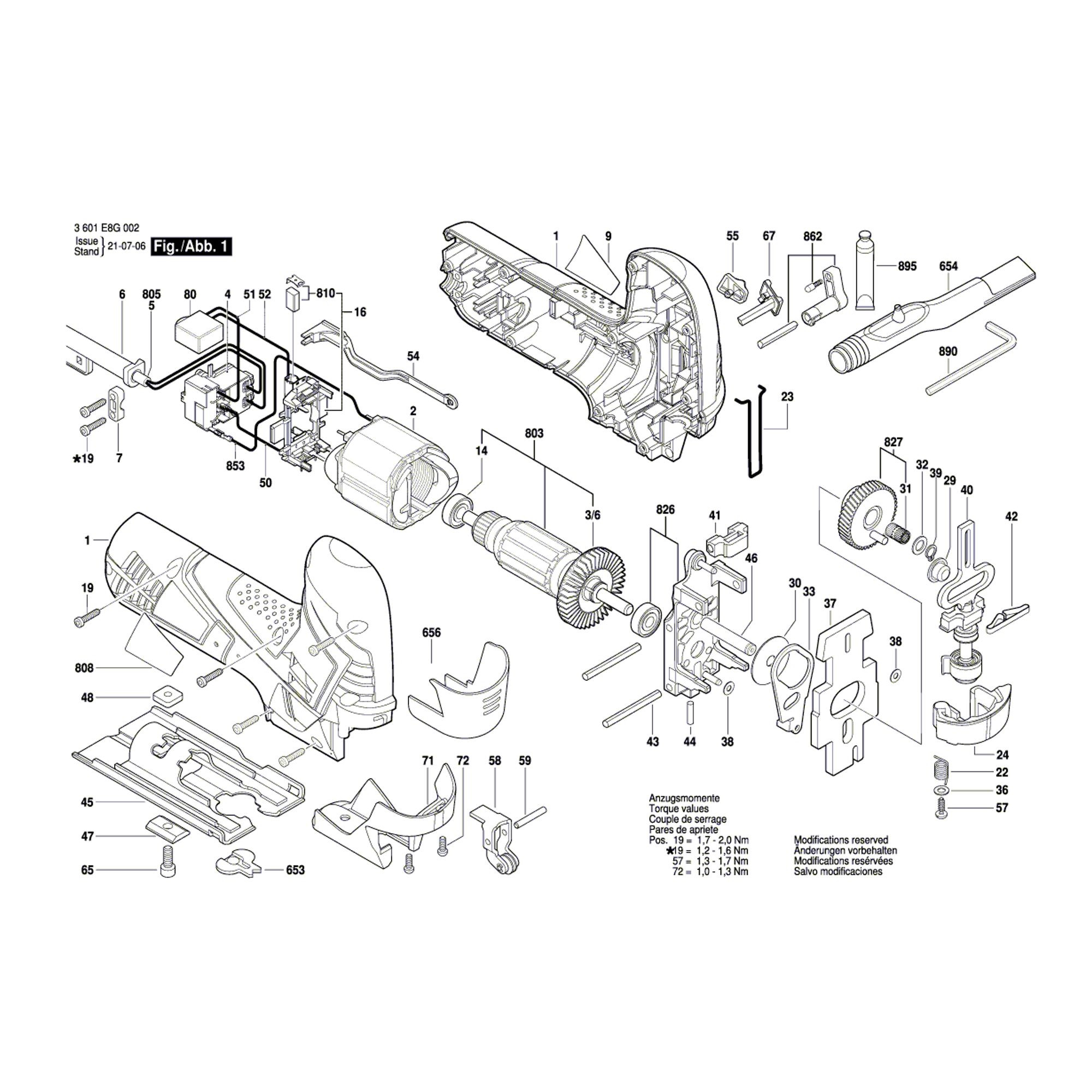 Vue éclatée Bosch GST90E 3601E8G002 #01