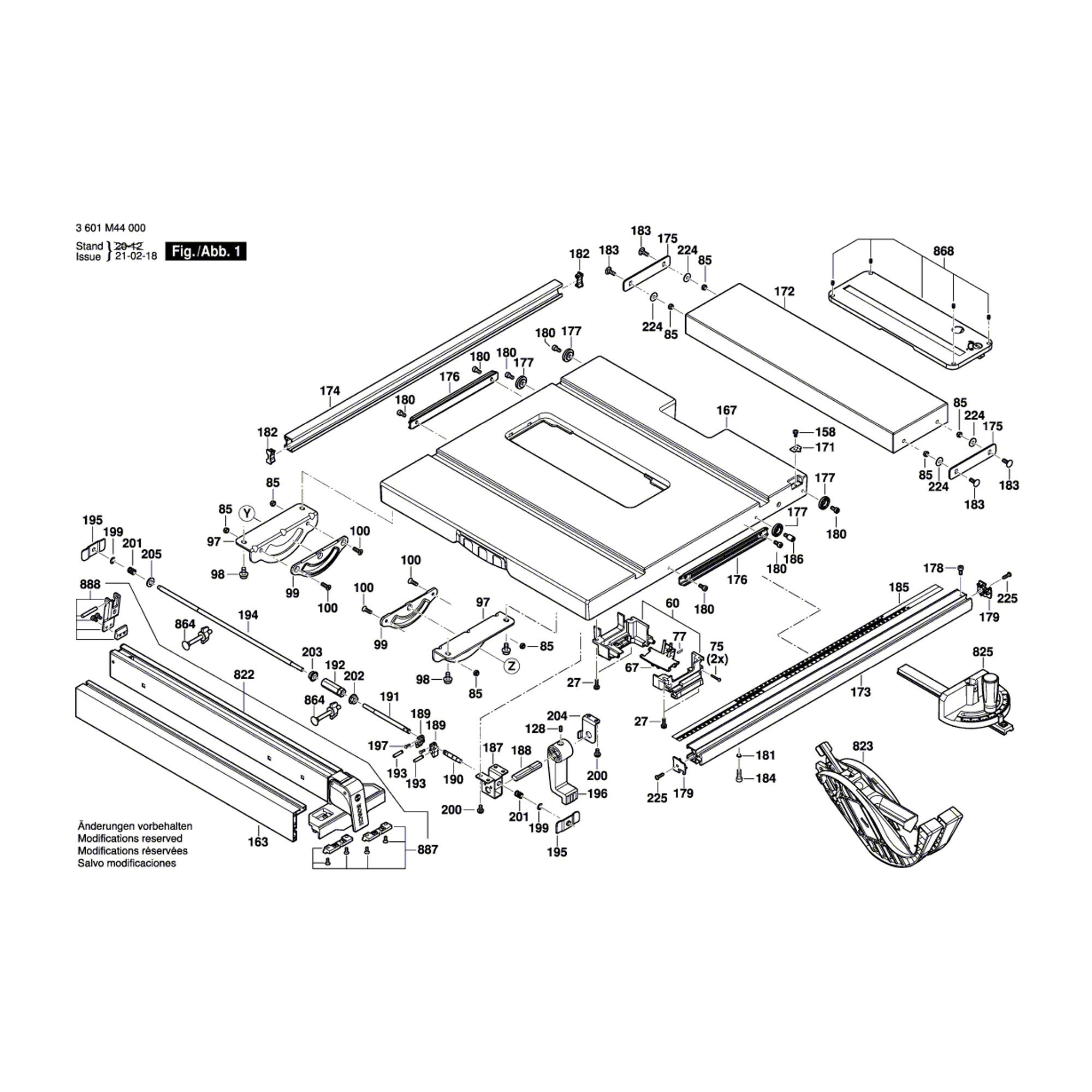 Vue éclatée Bosch GTS18V-216 3601M44000 #01